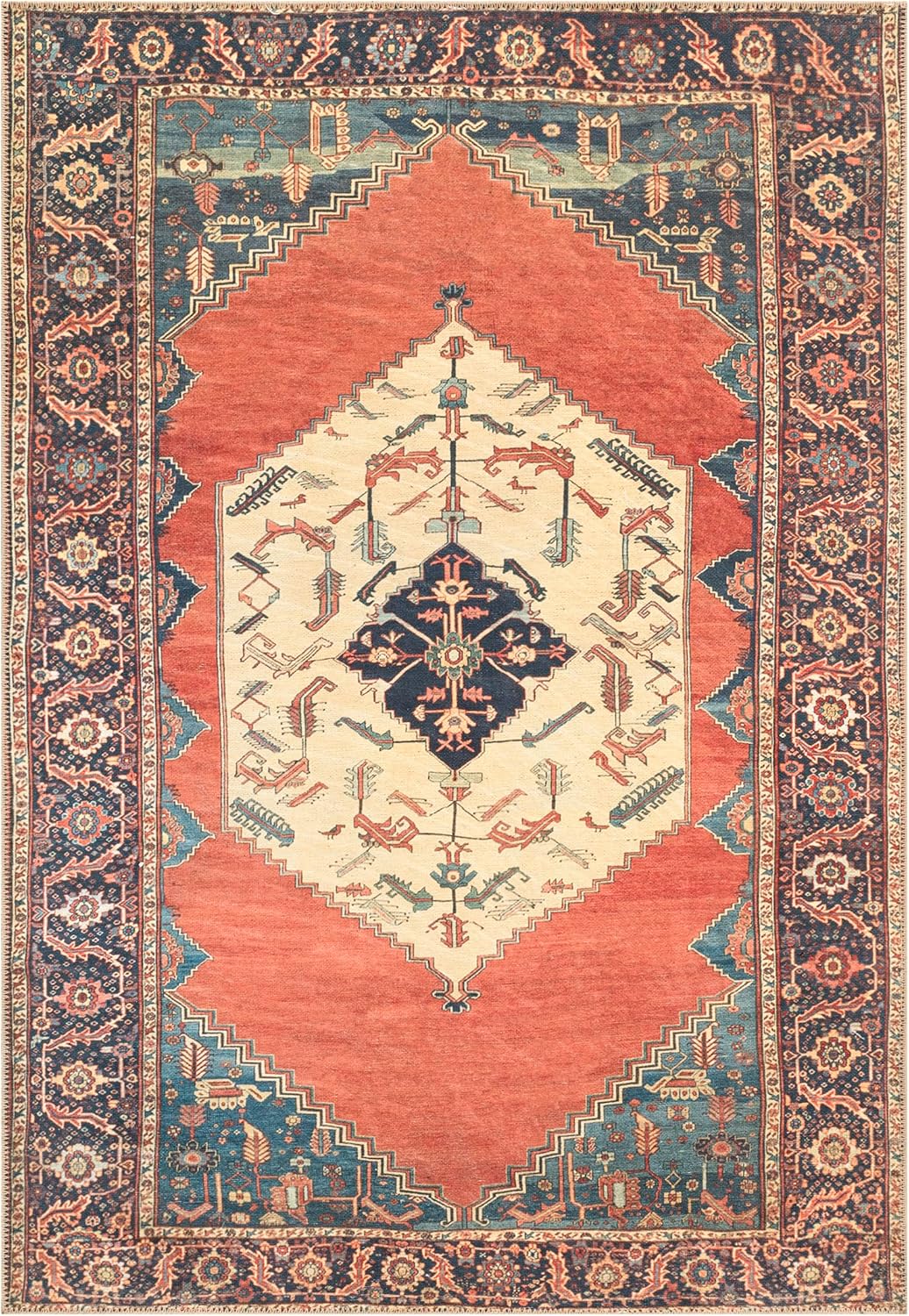 Keen Home Design 9x12 Rug - Machine Washable Area Rug with Non-Slip Backing, Ideal for Living Room, Dining Room, Bedroom - Vintage, Easy Clean, Durable, Low Pile Rug - (9' x 12')