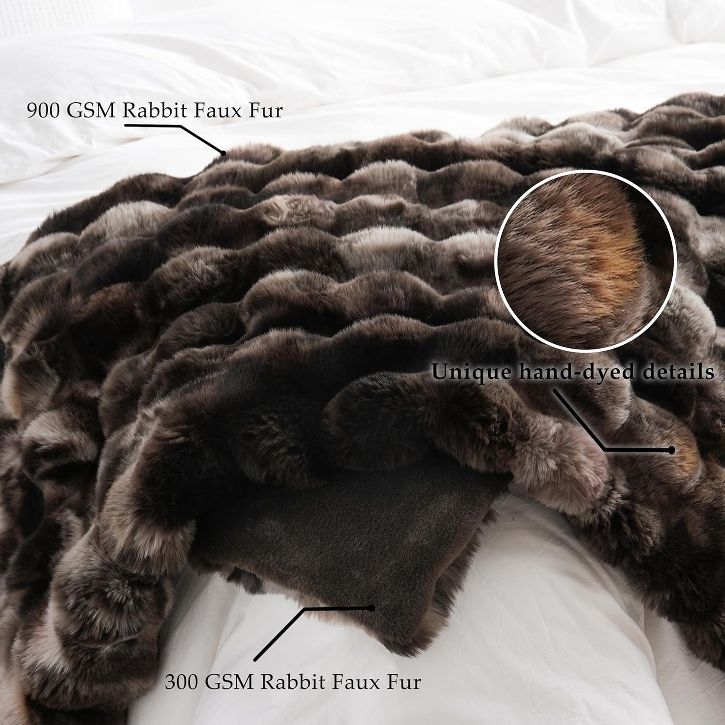BENVWE Fluffy Faux Fur Throw Blanket for Couch, Soft Plush Thick Cozy Fuzzy Luxury Minky Bubble Blanket for Home Living Room Decor Gift for Women, Tie-dye Coffee, 60" x 80", 1100GSM