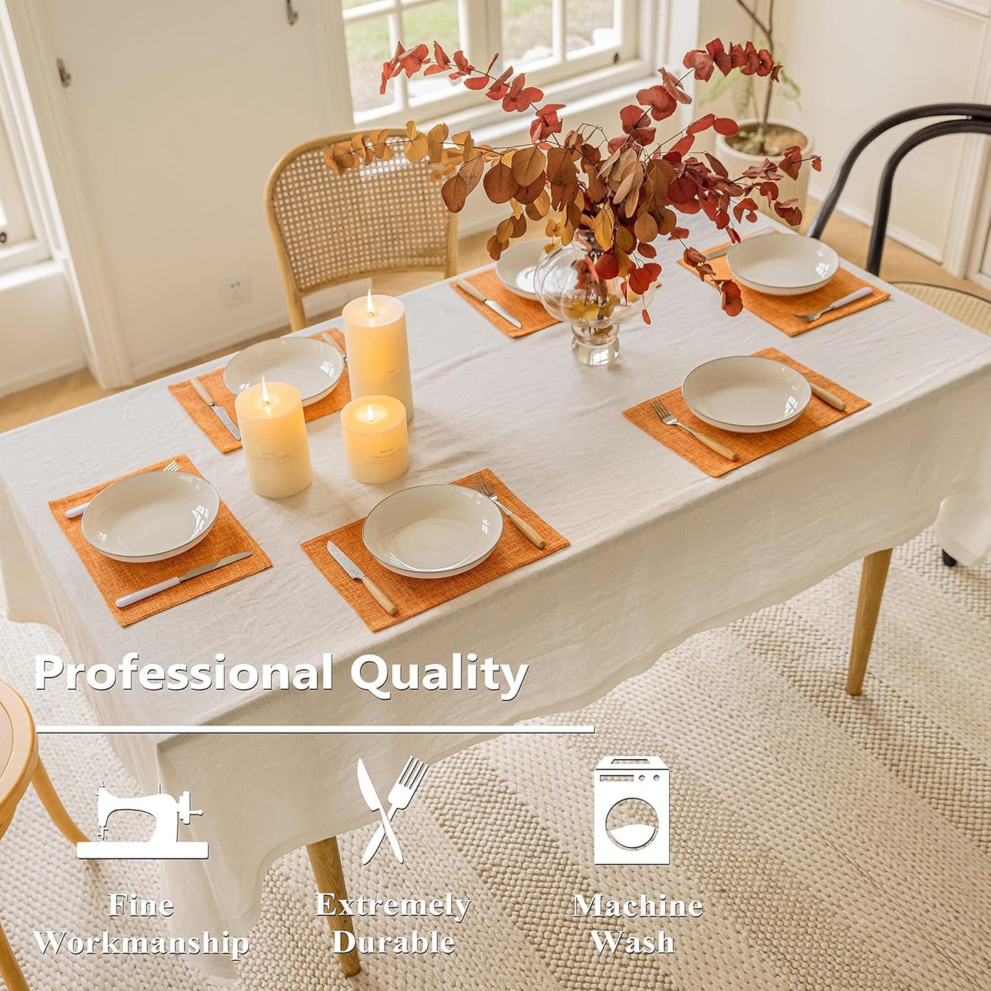 Home Brilliant Cloth Placemats Set of 6 Heat Resistant Dining Table Place Mats for Kitchen Table Fall Party Halloween Decorations Decor, 13 x 19 inches, Orange