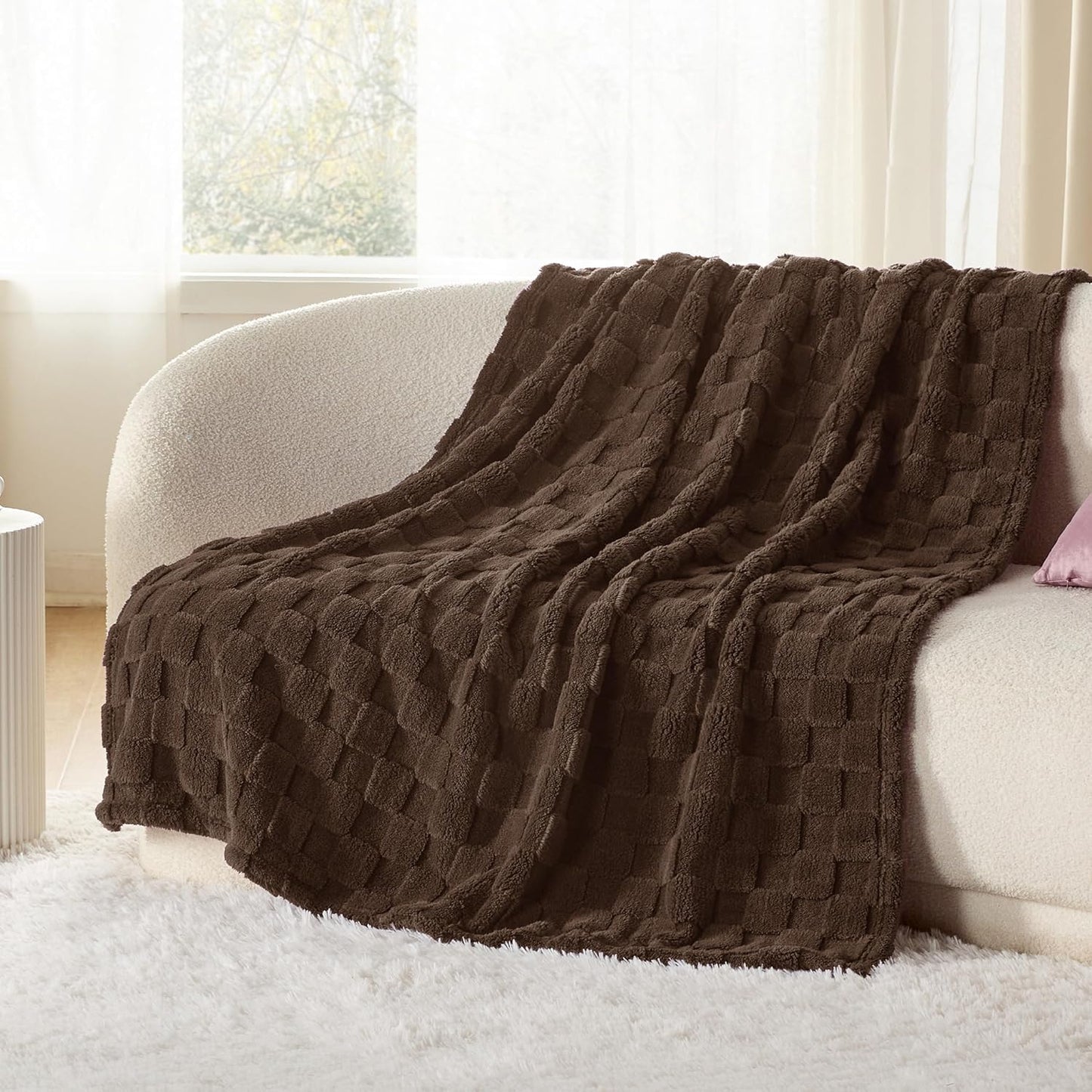 Bedsure GentleSoft Fall Throw Blanket for Couch Dark Brown - Checkered Fleece Blankets Gifts for Women Men Girls, Cute Soft Cozy Throw for Bedroom Home Decor Gifts, 50x60 Inches