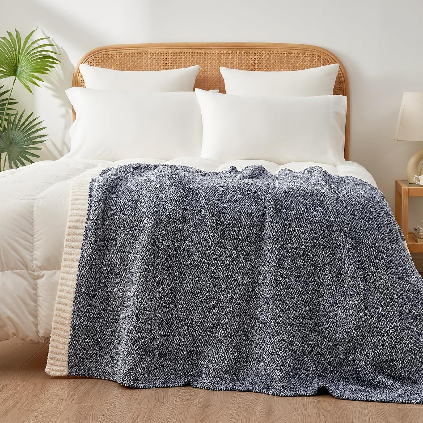 Snuggle Sac Heather Navy Twin Size Blankets, Super Soft Microfiber, Warm Cozy Knit Fuzzy Plush Blankets for Sofa, Bed, Living Room, Navy, 60x80 inches