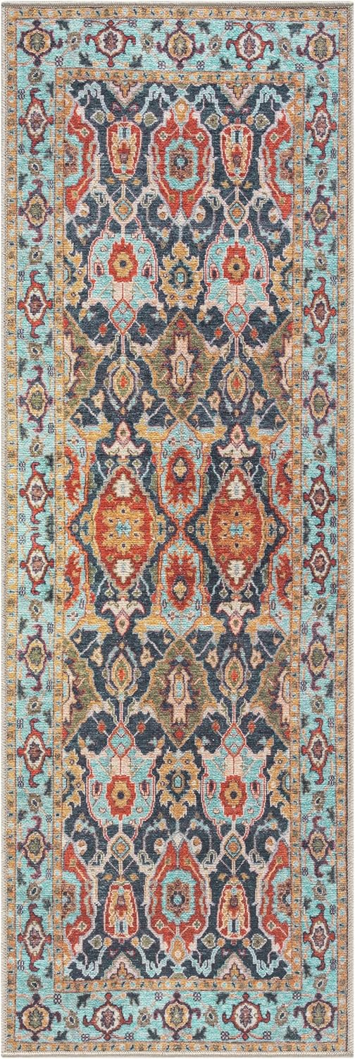 Keen Home Design 2x12 Rug - Machine Washable Runner Rug with Non-Slip Backing, Ideal for Hallway, Entryway, Kitchen, Laundry Room - Vintage, Easy Clean, Durable, Low Pile - (2'6" x 12')