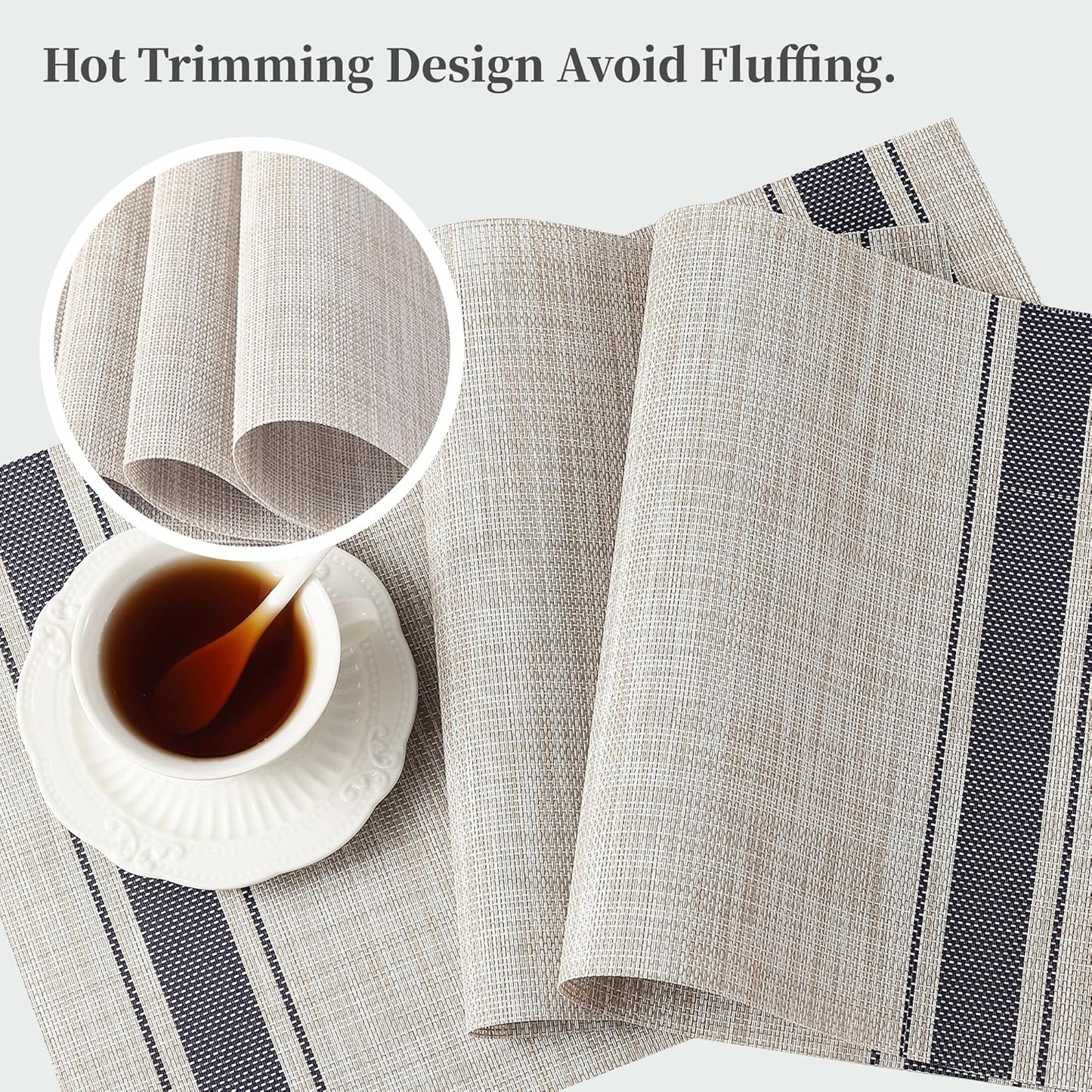 Leetaltree Khaki-Blue Placemats, Heat Resistant Non-Slip Place mats for Dining Table, Washable Durable PVC Vinyl Woven Table Mats (Set of 4)