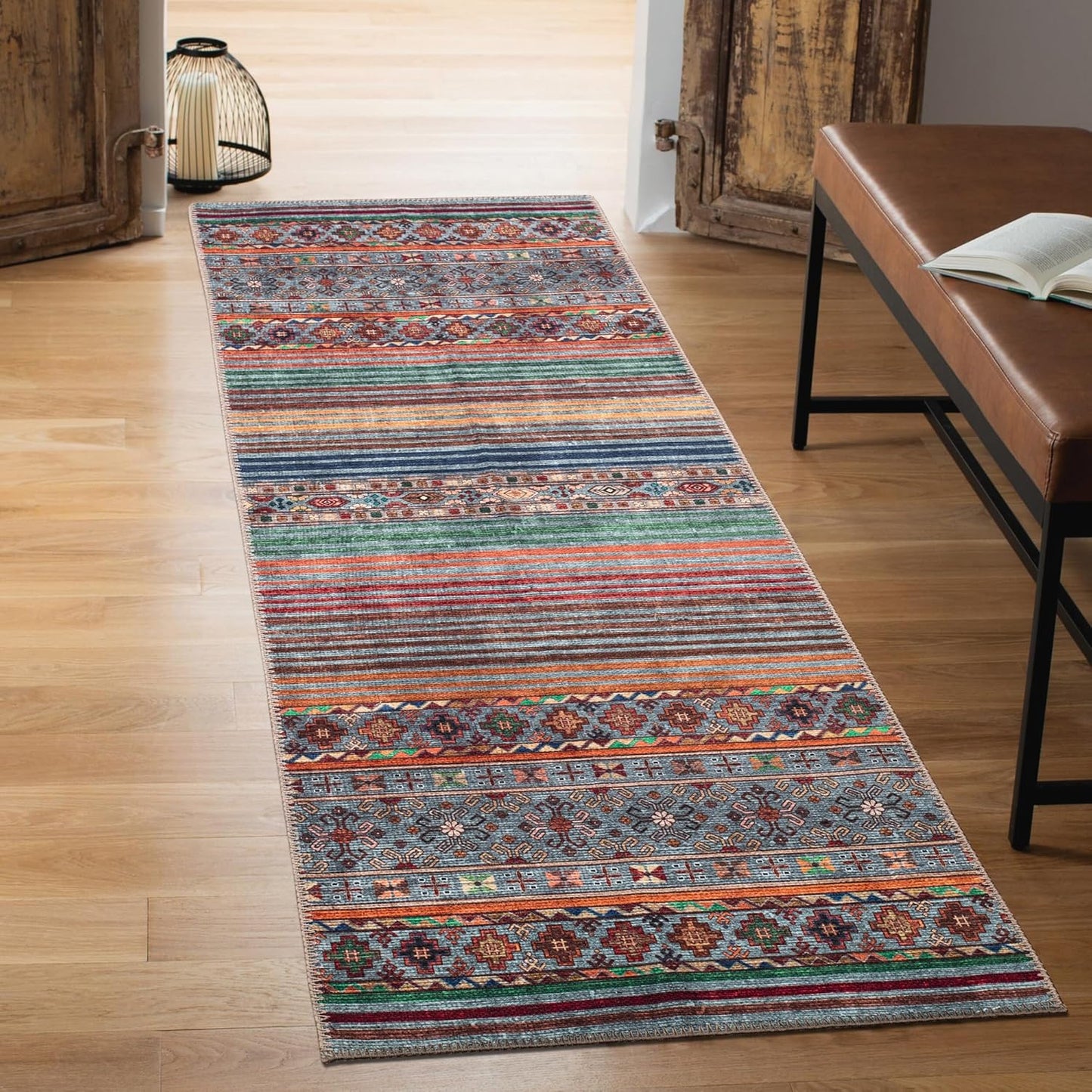 Keen Home Design 2x10 Rug - Machine Washable Runner Rug with Non-Slip Backing, Ideal for Hallway, Entryway, Kitchen, Laundry Room - Vintage, Easy Clean, Durable, Low Pile - (2'6" x 10')