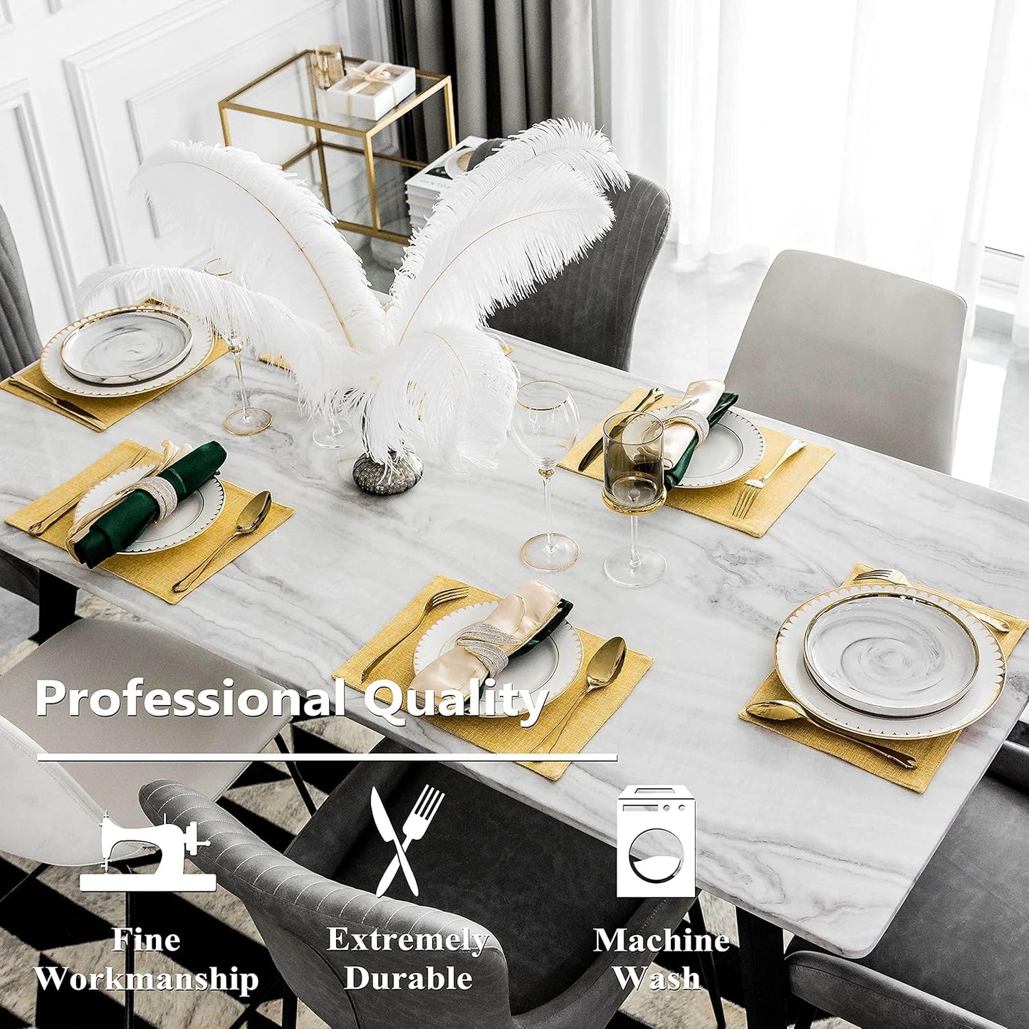 Home Brilliant Cloth Placemats Set of 4 Linen Placemat Washable Heat Resistant Dining Table Place Mats for Kitchen Table Holiday Dinner Fall Decoration, Yellow