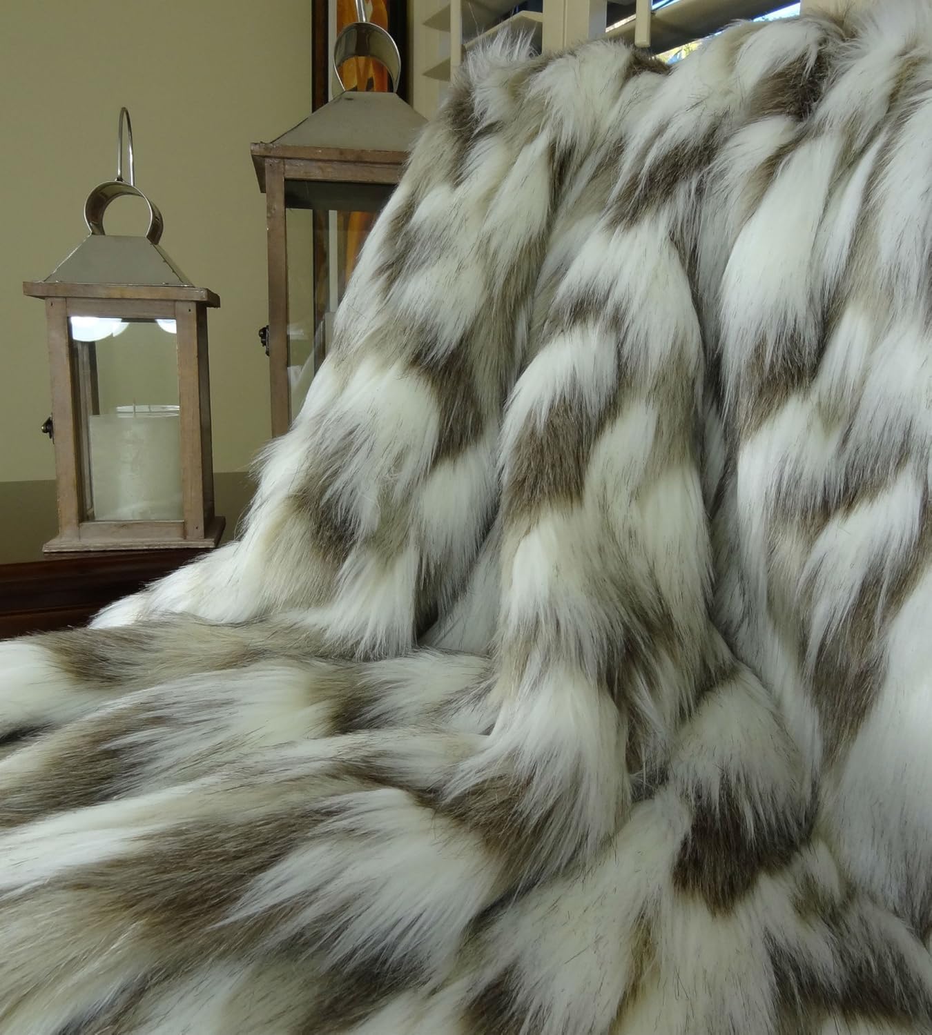 Ivory Faux Fur Throw Blanket & Bedspread - Tibet Fox Fur - Ivory Beige Luxury Faux Fur - Throw Blanket - Luxury Soft Faux Fur, Made in US, 16445