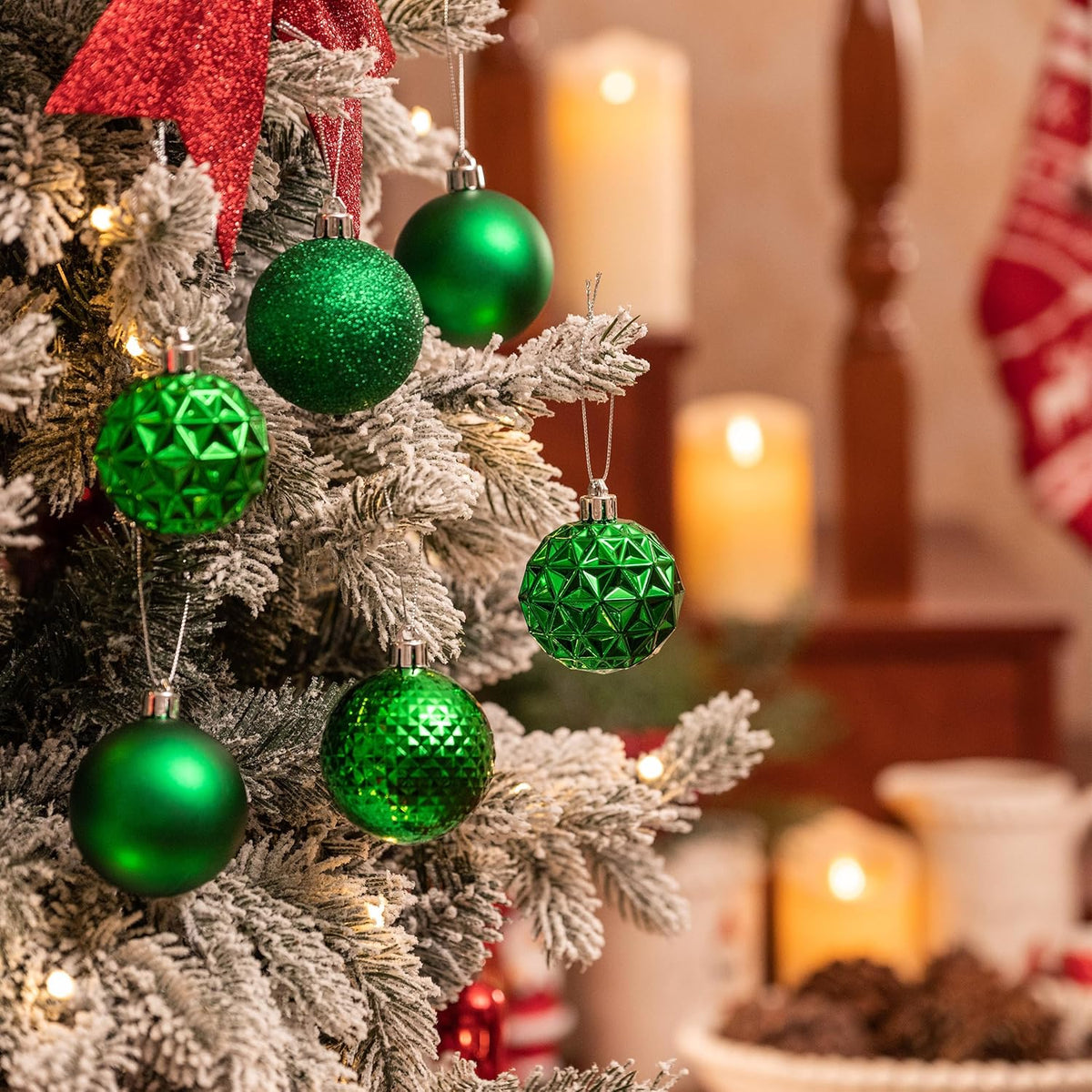 Valery Madelyn Christmas Tree Decorations Ornament Set for Fall Halloween, 50ct 2 Inches Emerald Green Shatterproof Christmas Ball Ornaments Hanging Xmas Holiday Party Decor