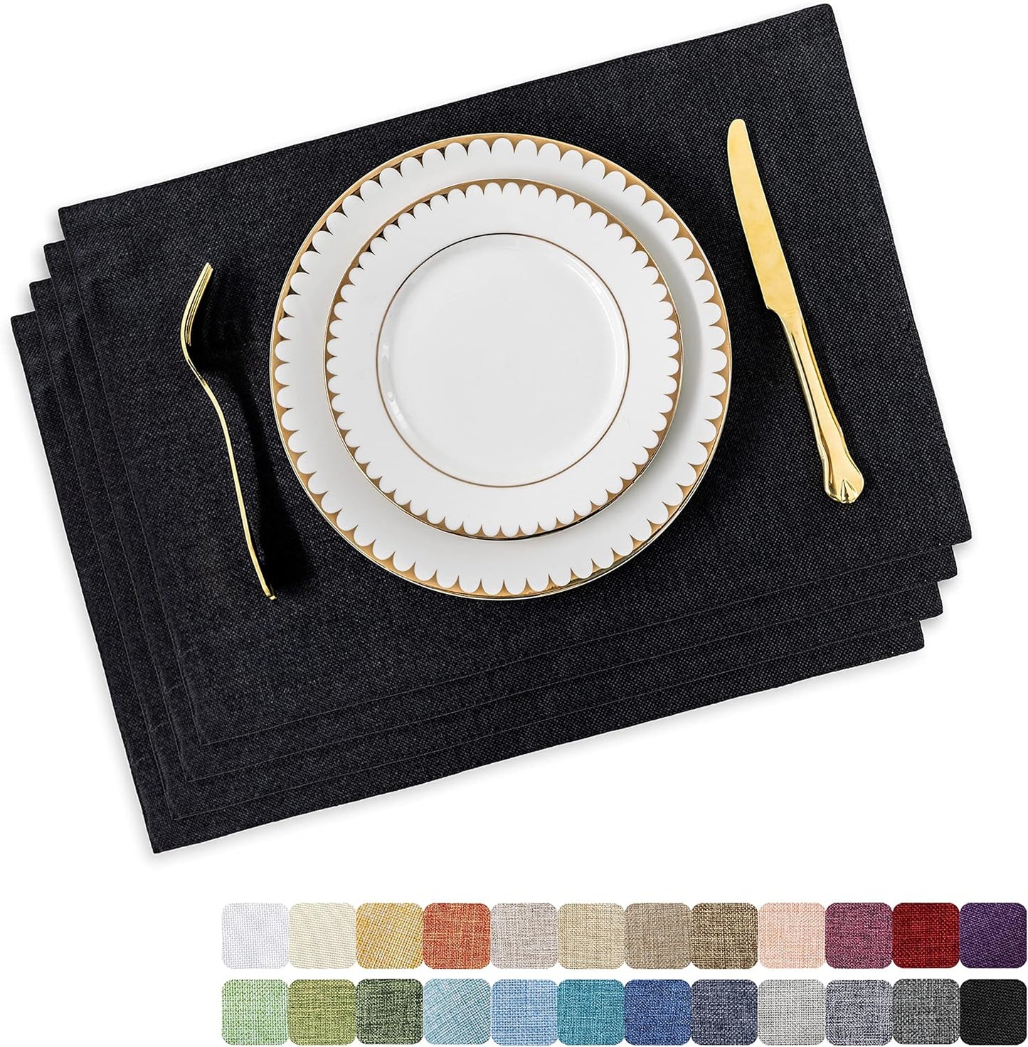 Home Brilliant Black Placemats Set of 4 Heat Resistant Halloween Table Mats Cloth Dining Table Place Mats Kitchen Washable Placemat New Year, Black