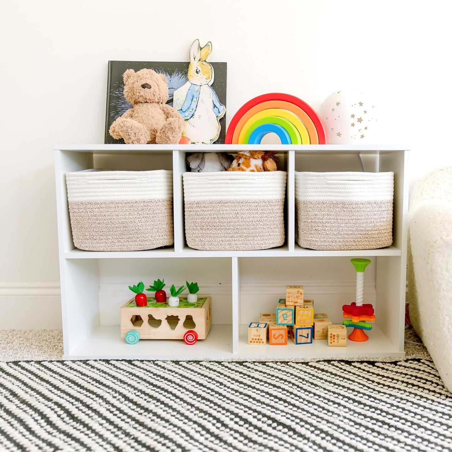 NaturalCozy Storage Cubes 9”x9”x7”Cotton Rope Woven Baskets for Organizing 3-Pack | 9 Inch Cube Storage Bin | Small Basket for Shelf Nursery, Pantry, Decorative Plant, Bathroom Closet, Toy Gift