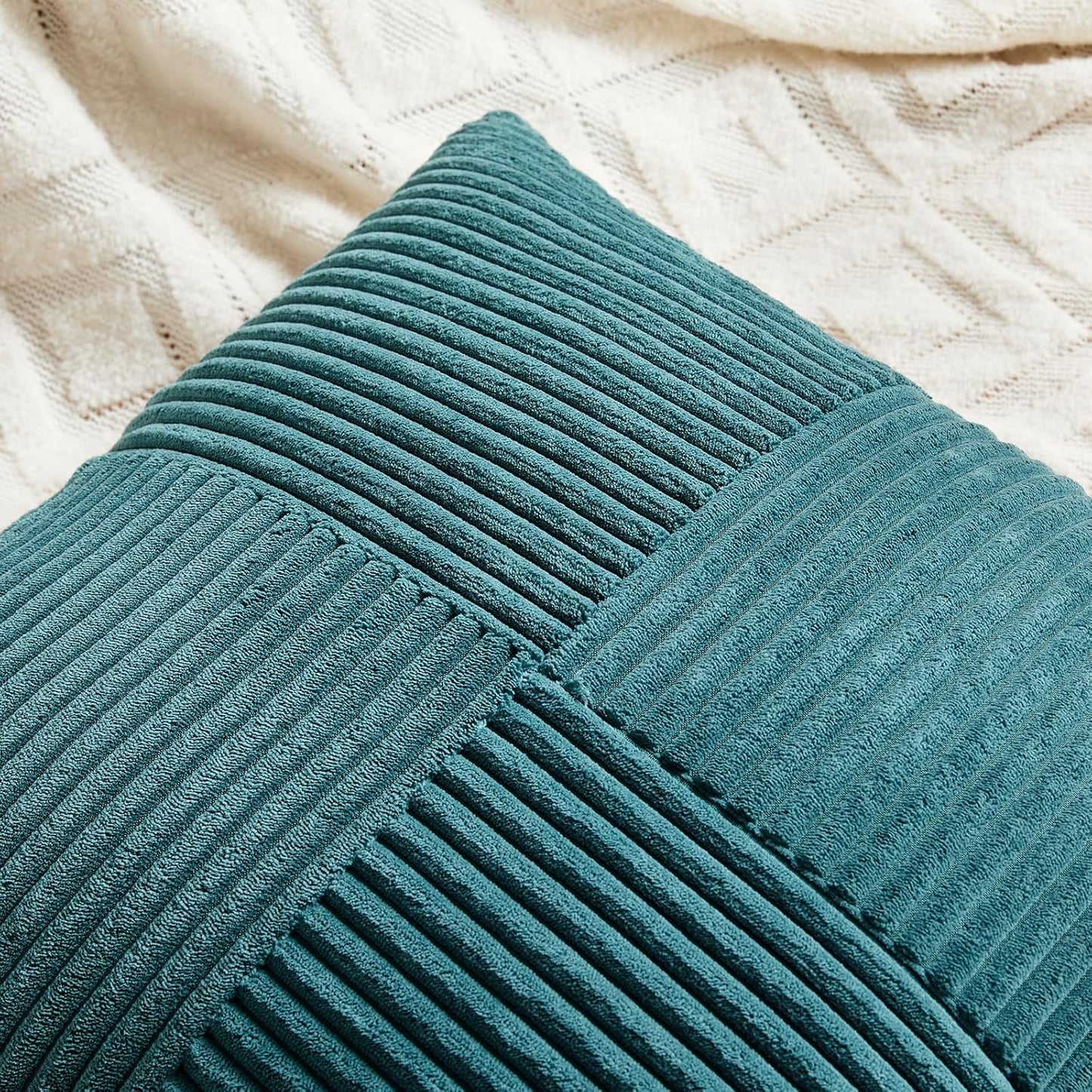 Fancy Homi 2 Packs Teal Decorative Throw Pillow Covers 18x18 Inch for Living Room Couch Bed Sofa, Rustic Farmhouse Boho Home Decor, Soft Corss Corduroy Patchwork Textured Square Cushion Case 45x45 cm