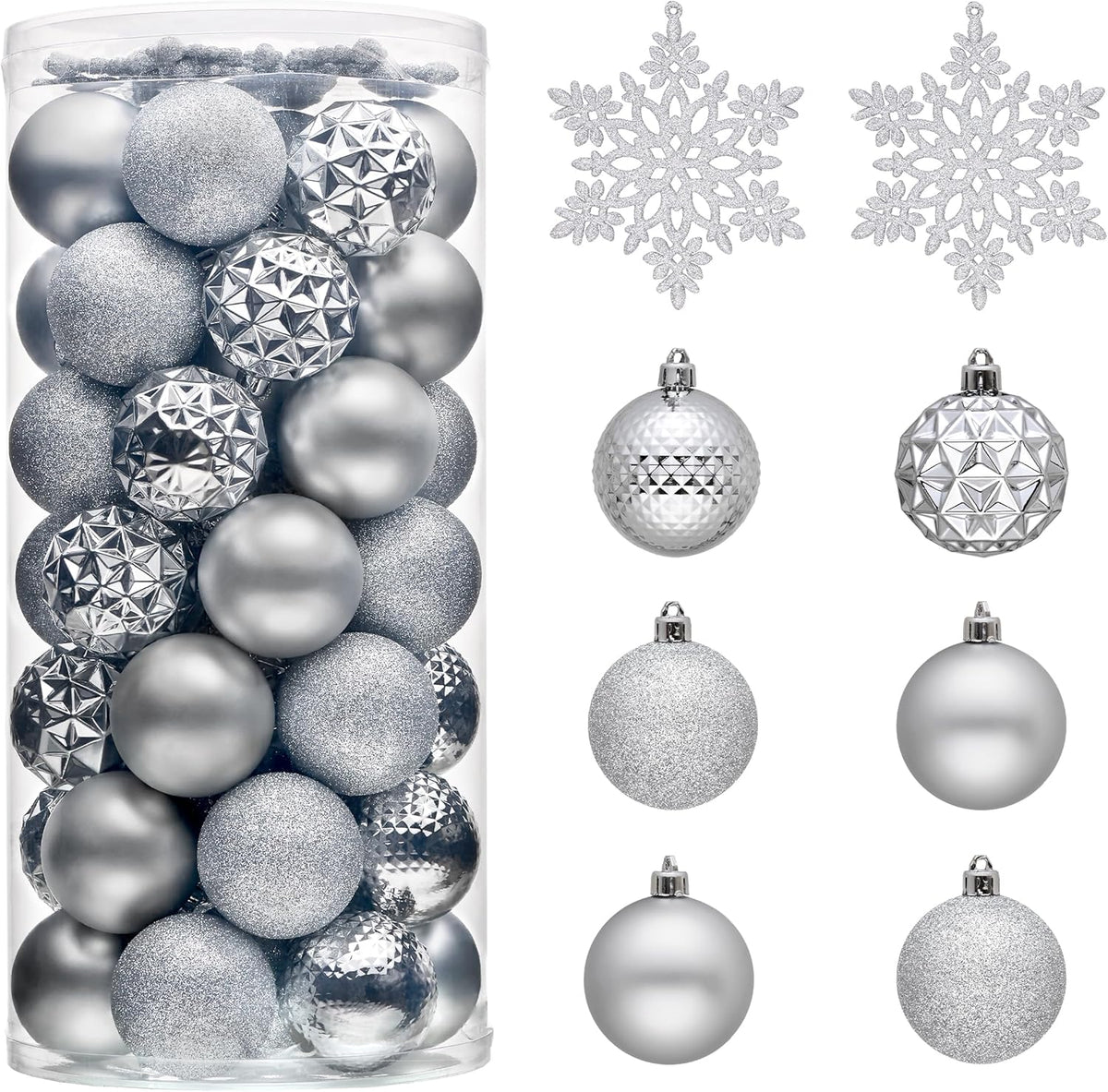 Valery Madelyn Christmas Tree Decorations Ornament Set for Fall Halloween, 50ct 2.36 Inches Silver Shatterproof Christmas Ball Ornaments Hanging Xmas Holiday Party Decor