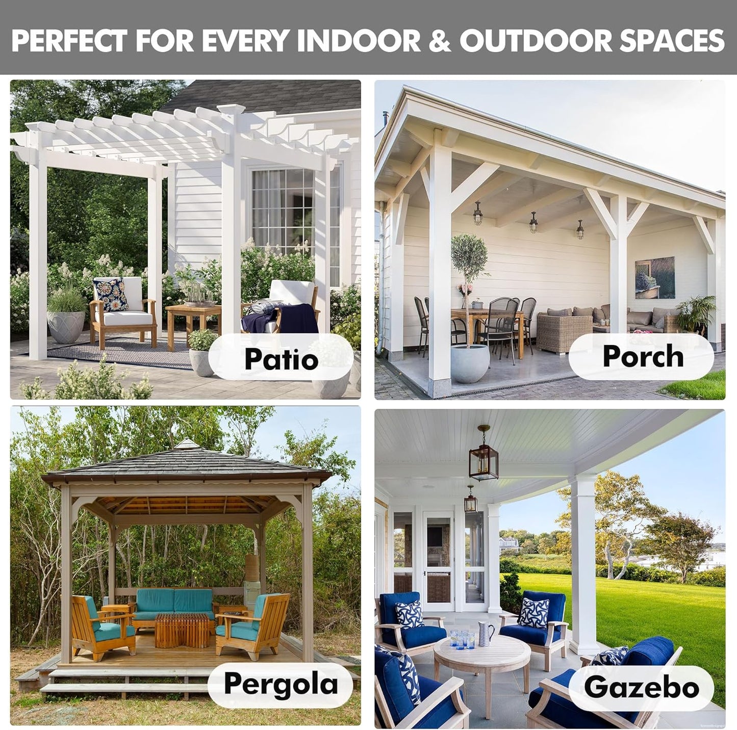 HolidayIdeas 4 Panels Linen Outdoor Curtains for Patio Waterproof Curtains 84 Inch Length-Outside Wide Curtains Weatherproof, Privacy for Pergola, Porch, Gazebo-110 Wide x 84" Long Light Grey