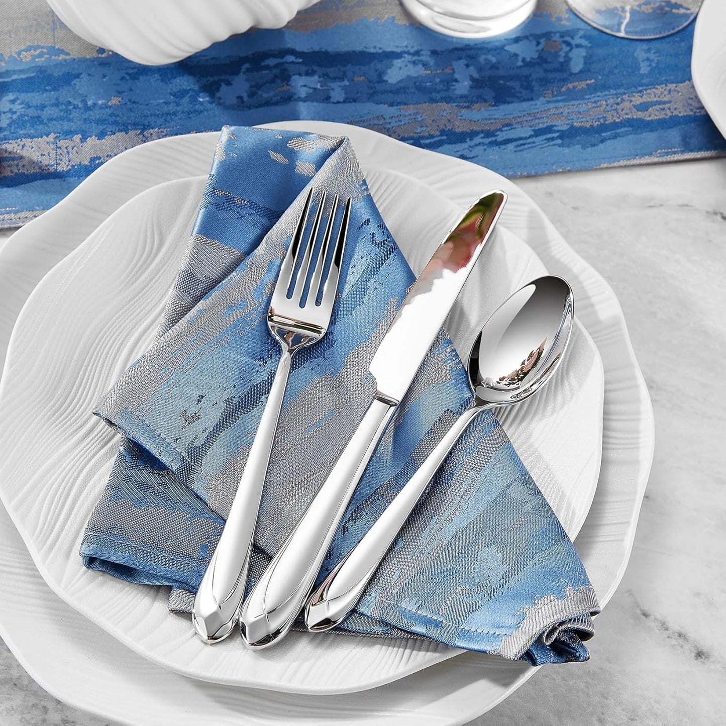 KEAWELL Premium Astra Flatware Set, 45-Piece Silverware Set for 8, Mirror-Finished 18/10 Stainless Steel, Modern Cutlery Dishwasher Safe for Meals and Gatherings (45, Silver)