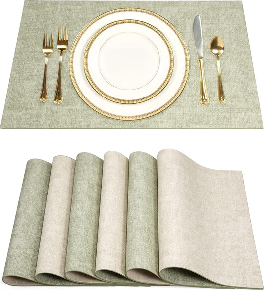 SUEH DESIGN Leather Placemats Set of 6 Reversible Table Mats Heat Resistant Waterproof No-Slip Place Mats for Dining Table Kitchen Parties