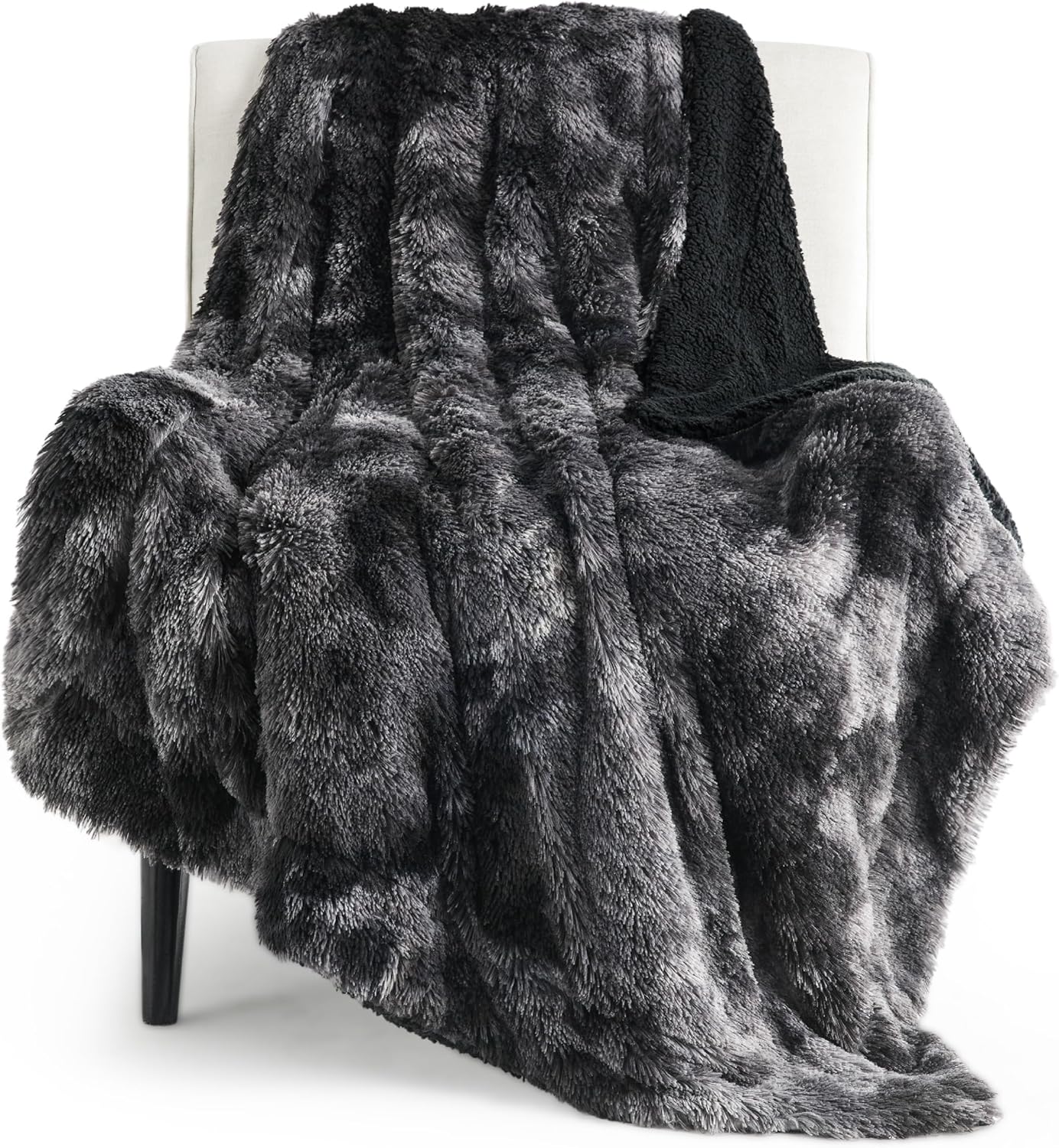 Bedsure GentleSoft Fluffy Black Blanket Cozy Gifts for Men, Black Home Decor Soft Fuzzy Plush Thick Warm Sherpa Fleece Faux Fur Throw Blanket for Couch Bed, Living Room College Dorm Decor, 50x60