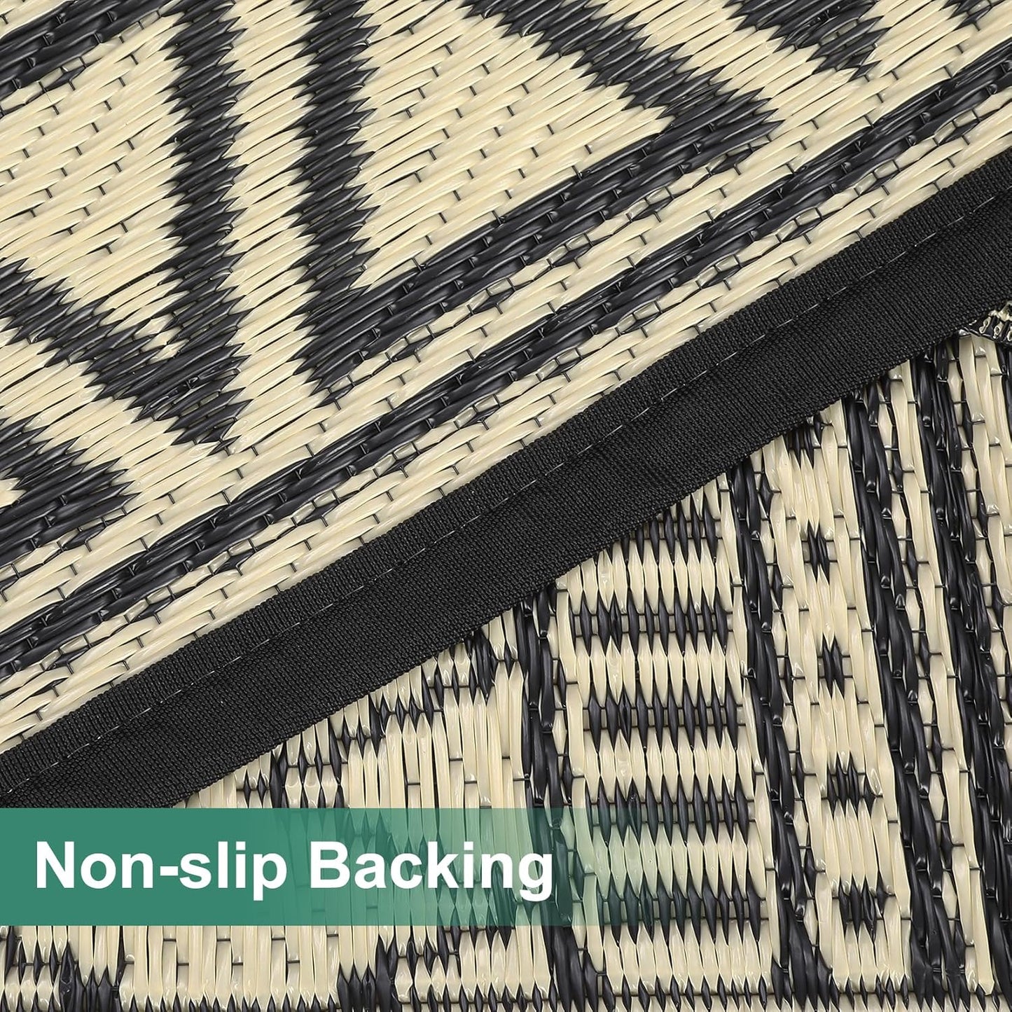 GAOMON Outdoor Rugs Patio Camping Waterproof Rug 6'x9' Plastic Straw Patio Rug Portable for Campers, Outside RVs Mat for Patios Clearance, Backyard Porch, Balcony, Black/Coffee(Bohemia)