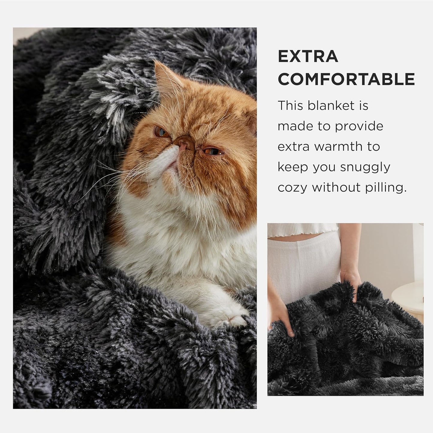 Bedsure GentleSoft Fluffy Black Blanket Cozy Gifts for Men, Black Home Decor Soft Fuzzy Plush Thick Warm Sherpa Fleece Faux Fur Throw Blanket for Couch Bed, Living Room College Dorm Decor, 50x60