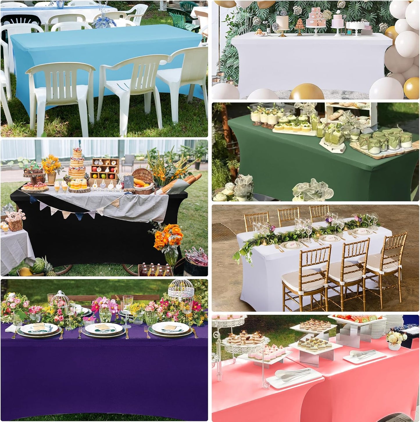 Obstal 6ft Stretch Spandex Table Cover - 4 Pack Universal Rectangular Fitted Tablecloth Protector for Wedding, Banquet and Party, White