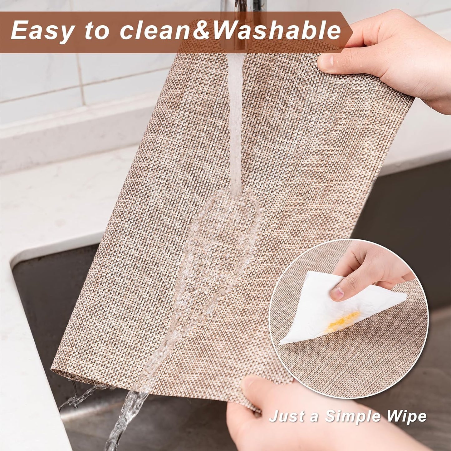 Placemats Set of 6 Washable Indoor/Outdoor Vinyl Place Mats for Dining Table Durable Non-Slip Heat Resistant PVC Weave Table Mats（Cappuccino）