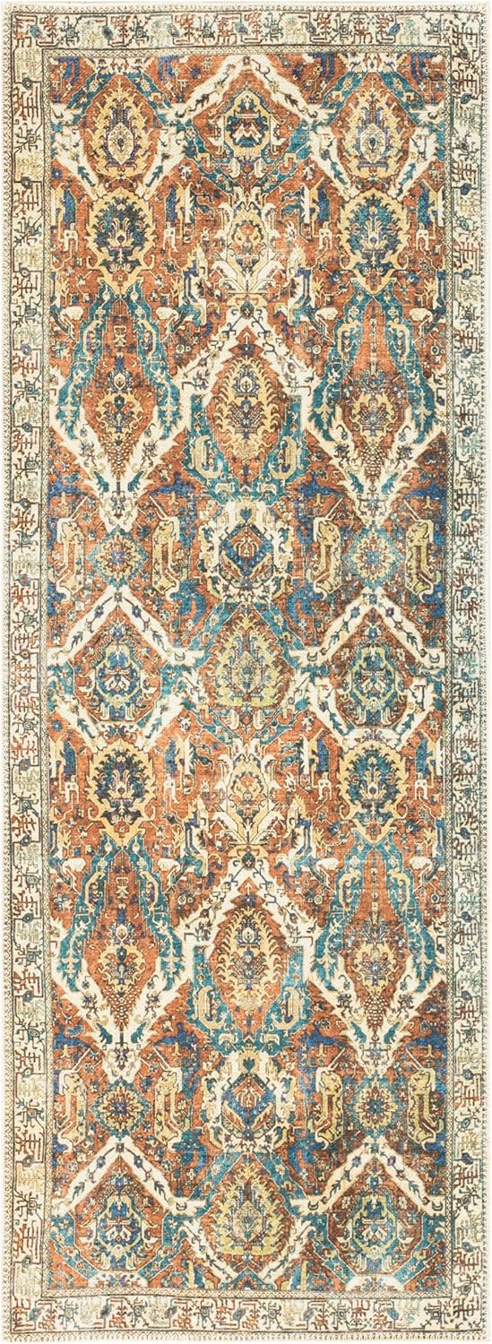 Keen Home Design 2x7 Rug - Machine Washable Runner Rug with Non-Slip Backing, Ideal for Hallway, Entryway, Kitchen, Laundry Room - Vintage, Easy Clean, Durable, Low Pile Rug - (2'6" x 7')