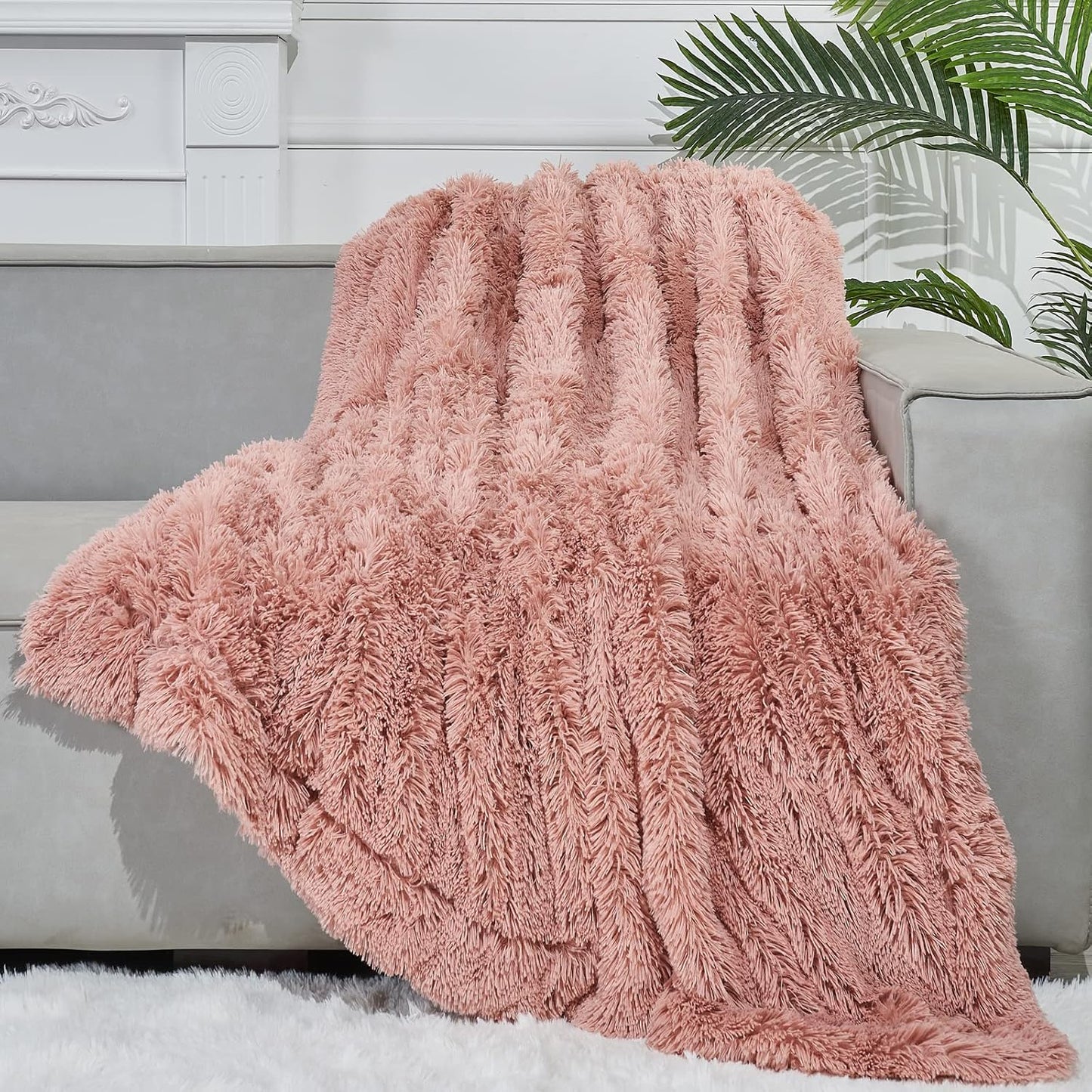 GONAAP Fuzzy Faux Fur Throw Blanket Pink Super Soft Cozy Plush Fuzzy Shaggy Blanket for Couch Sofa Bed (Pink, Throw(50"x60"))