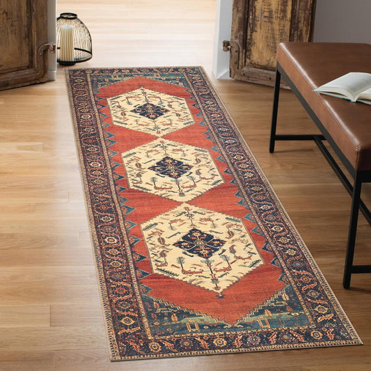 Keen Home Design 2x7 Rug - Machine Washable Runner Rug with Non-Slip Backing, Ideal for Hallway, Entryway, Kitchen, Laundry Room - Vintage, Easy Clean, Durable, Low Pile Rug - (2'6" x 7')