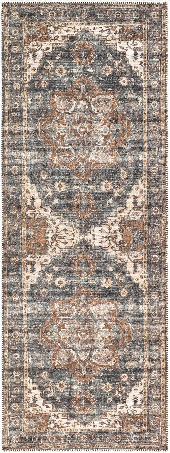 Keen Home Design 2x12 Rug - Machine Washable Runner with Non-Slip Backing, Ideal for Hallway, Entryway, Kitchen, Laundry Room - Vintage, Easy Clean, Durable, Low Pile Rug - (2'6" x 12')