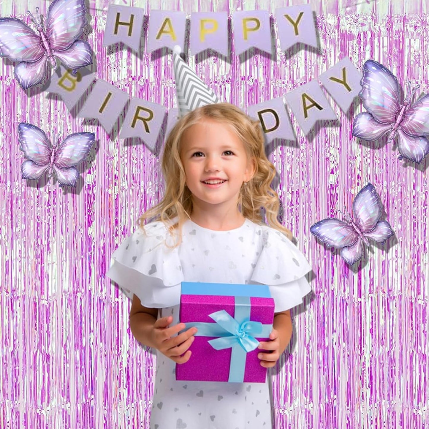 BRAVESHINE Clear Purple Party Decorations Iridescent Foil Curtain - 2 Pack 3.2 x 6.5 ft Holographic Tinsel Backdrop Party Streamers Curtains for Birthdays Valentine’s Bachelorette Bridal Shower Decor