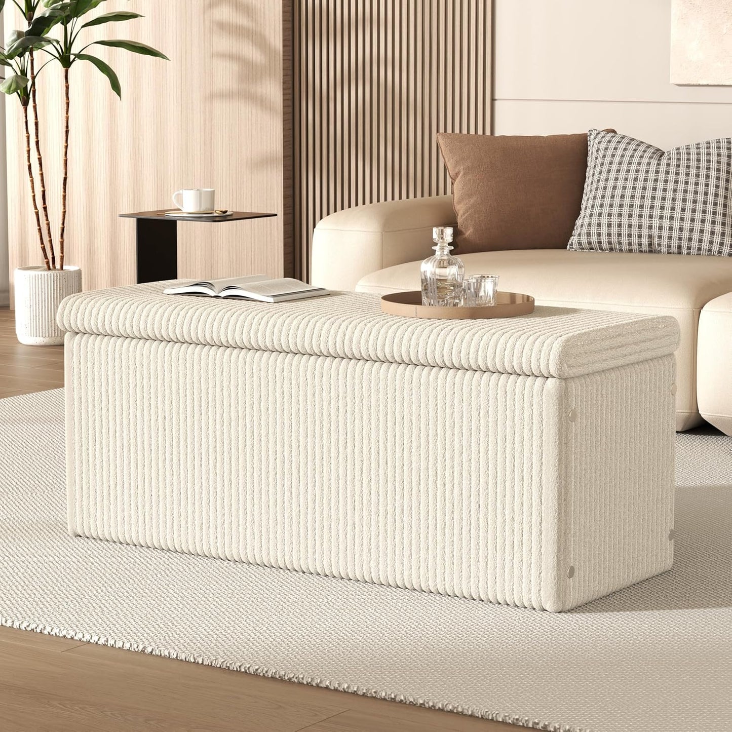 SUN TIME 42" Foldable Velvet Ottoman Bench with Storage，Large Capacity End of Bed Chest, Soft Cushion Seat, Toy & Blanket Organizer, Footrest for Bedroom, Living Room, Entryway, Apartment