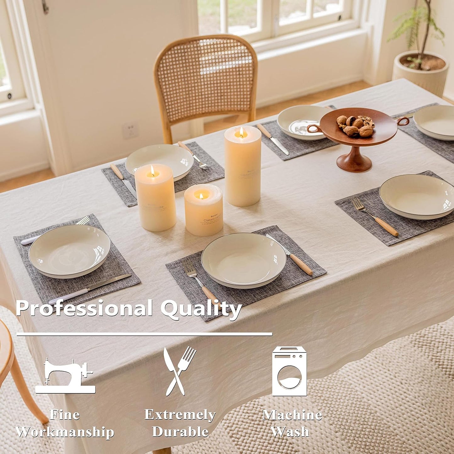 Home Brilliant Linen Placemats Set of 4 Heat Resistant Washable Placemats for Parties Buffet Dinner, 13 x 19 inches, Ash Grey