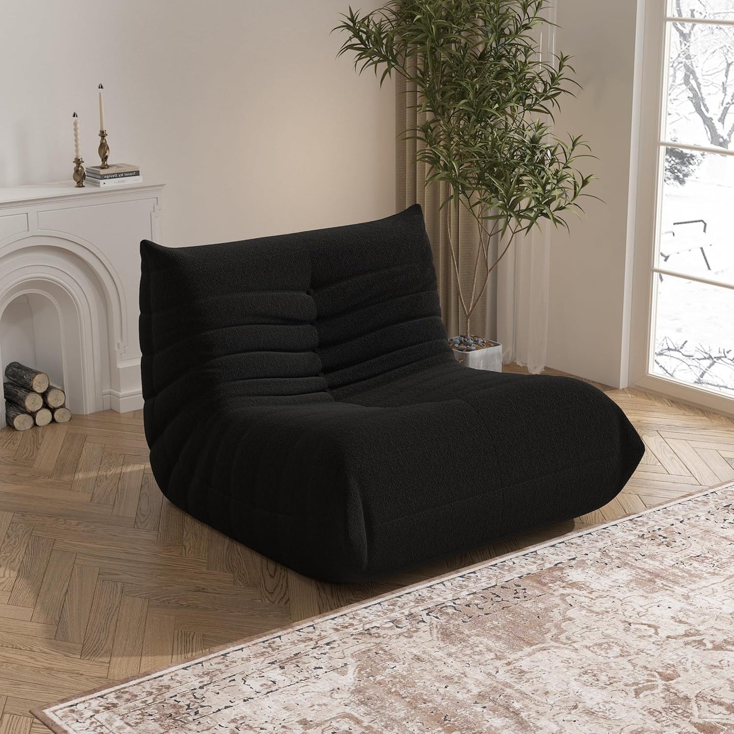 Bean Bag Chair, Memory Foam Bean Bag Sofa Large Bean Bag Chair for Adults, Bean Bag Chairs for Teens with High Density Comfortable Foam, Bean Bag for Living Room, Bedroom (Black)