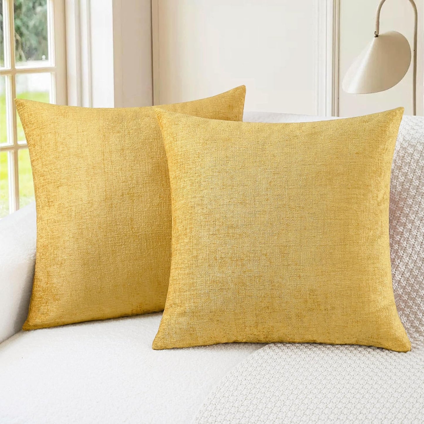 CaliTime Throw Pillow Covers Decorative 24 X 24 Inches Pack of 2 Cozy Chenille Cushion Cases for Couch Sofa Bed Living Room Home Gold