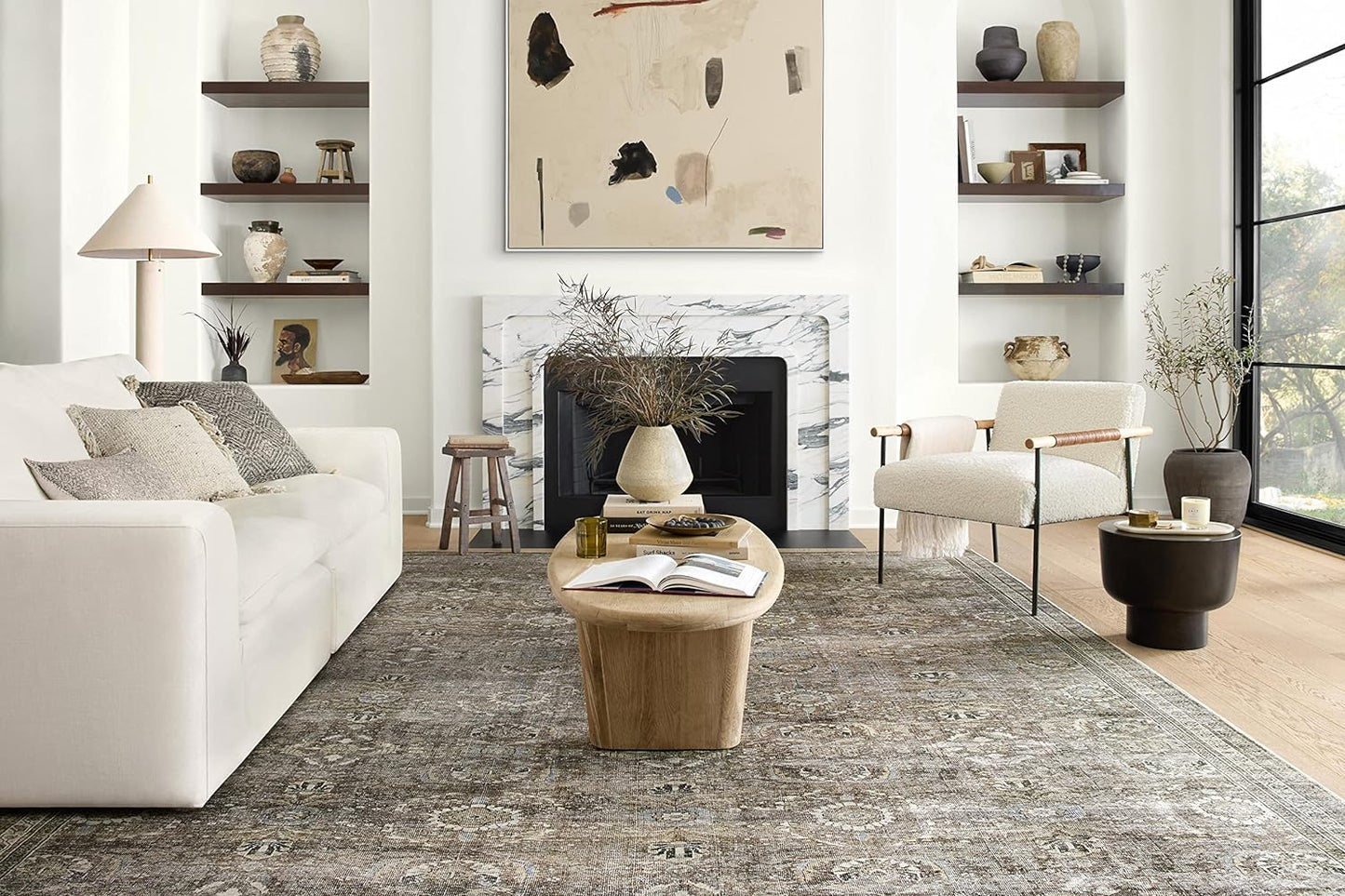 Loloi Layla Collection LAY-13 Antique/Moss 9'-6" x 14' .13" Thick Area Rug, Soft, Durable, Vintage Inspired, Distressed, Low Pile, Non-Shedding, Easy Clean, Printed, Living Room Rug