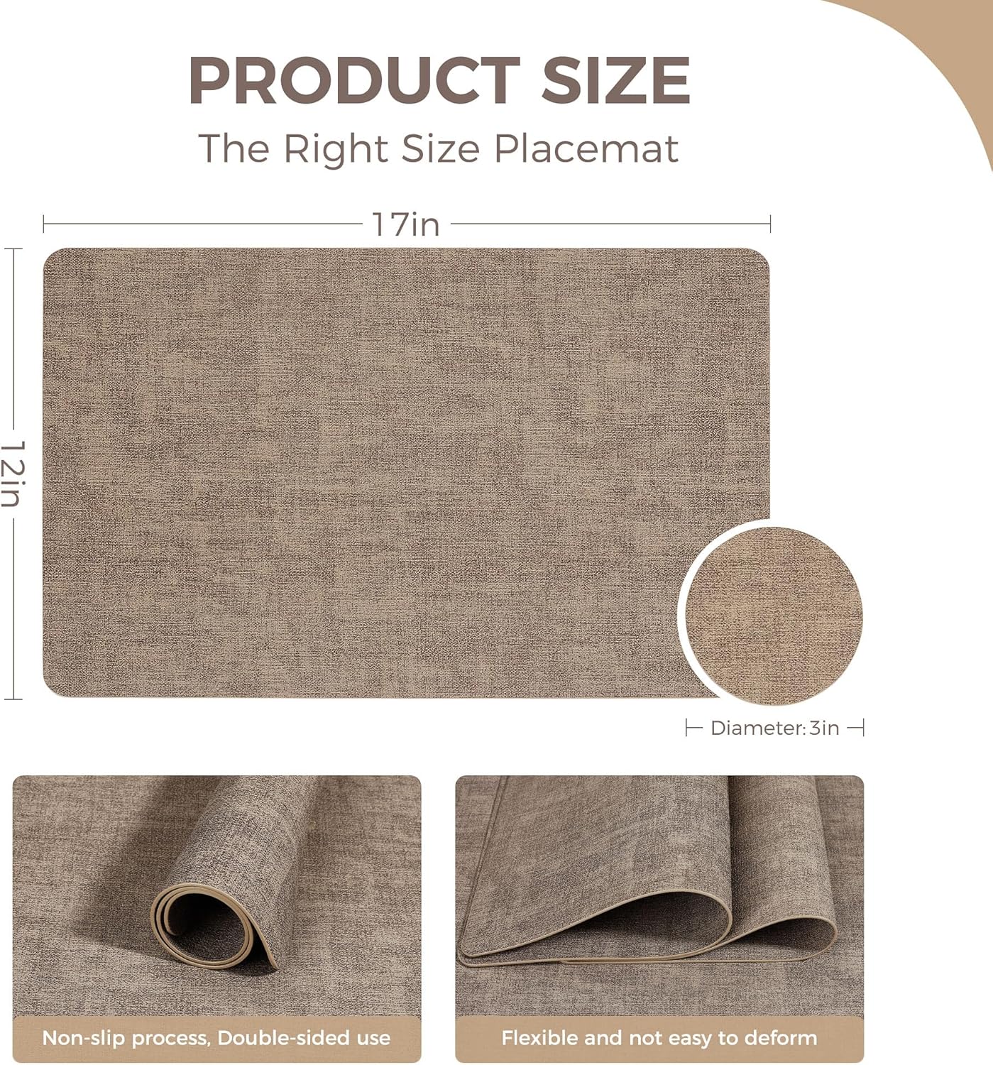Vinyl Placemats Set of 4, Faux Leather Waterproof and Heat Resistant Place Mats, Washable Anti-Slip Table Mats with Coaster, Wipeable Placemats for Indoor & Outdoor 17" x 12" (Light Coffee, Set of 4)