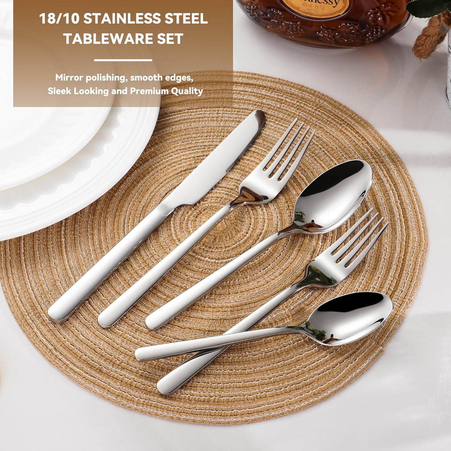 40 Piece Heavy Duty Silverware Set for 8, 18/10 Stainless Steel Flatware, Stainless Steel Silverware, Dishwasher Safe