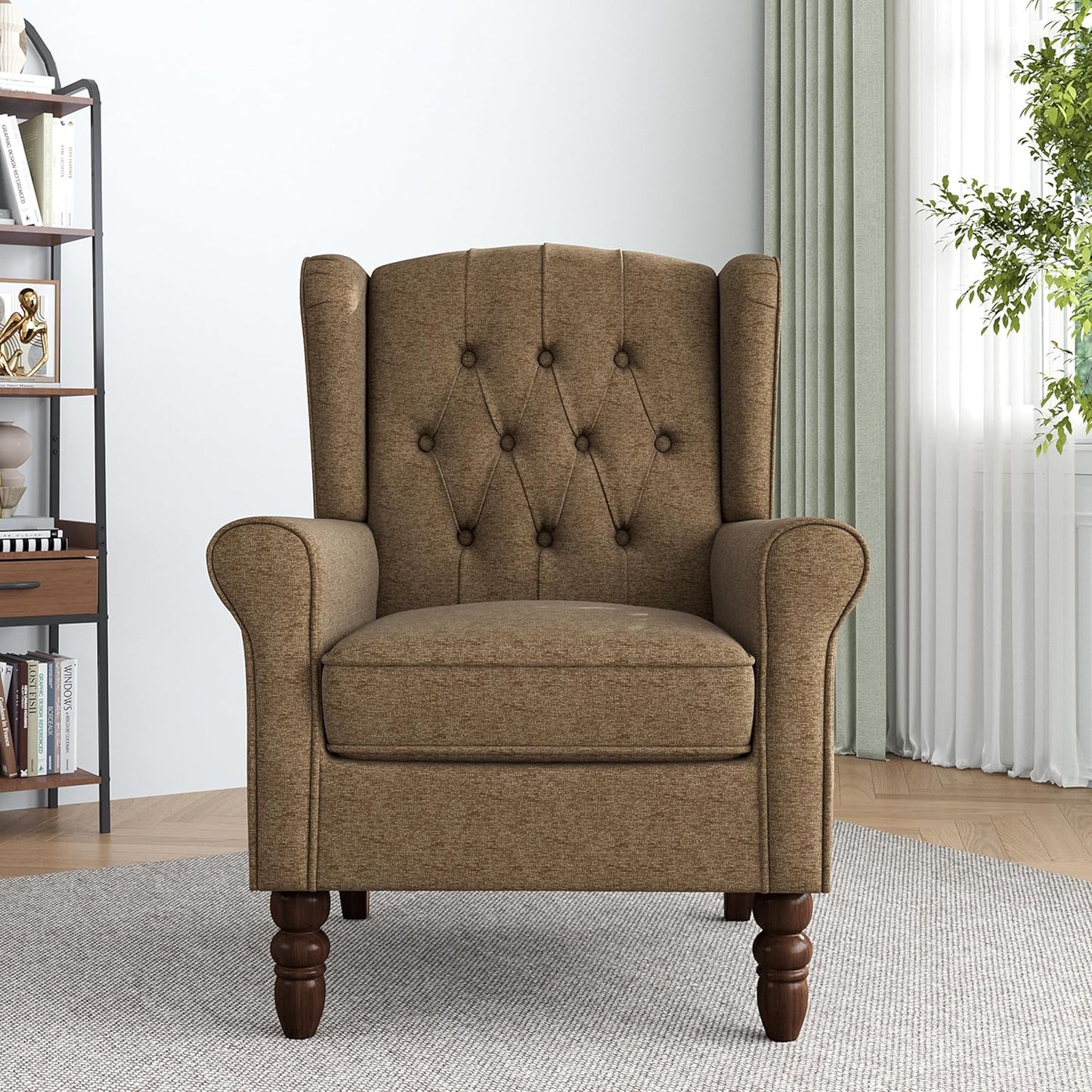 Lumibee High Back Accent Chair,Upholstered Wingback Armchair with Solid Wood Legs for Small Spaces,Comfy Single Sofa Chair for Living Room,Bedroom,Office-Gray