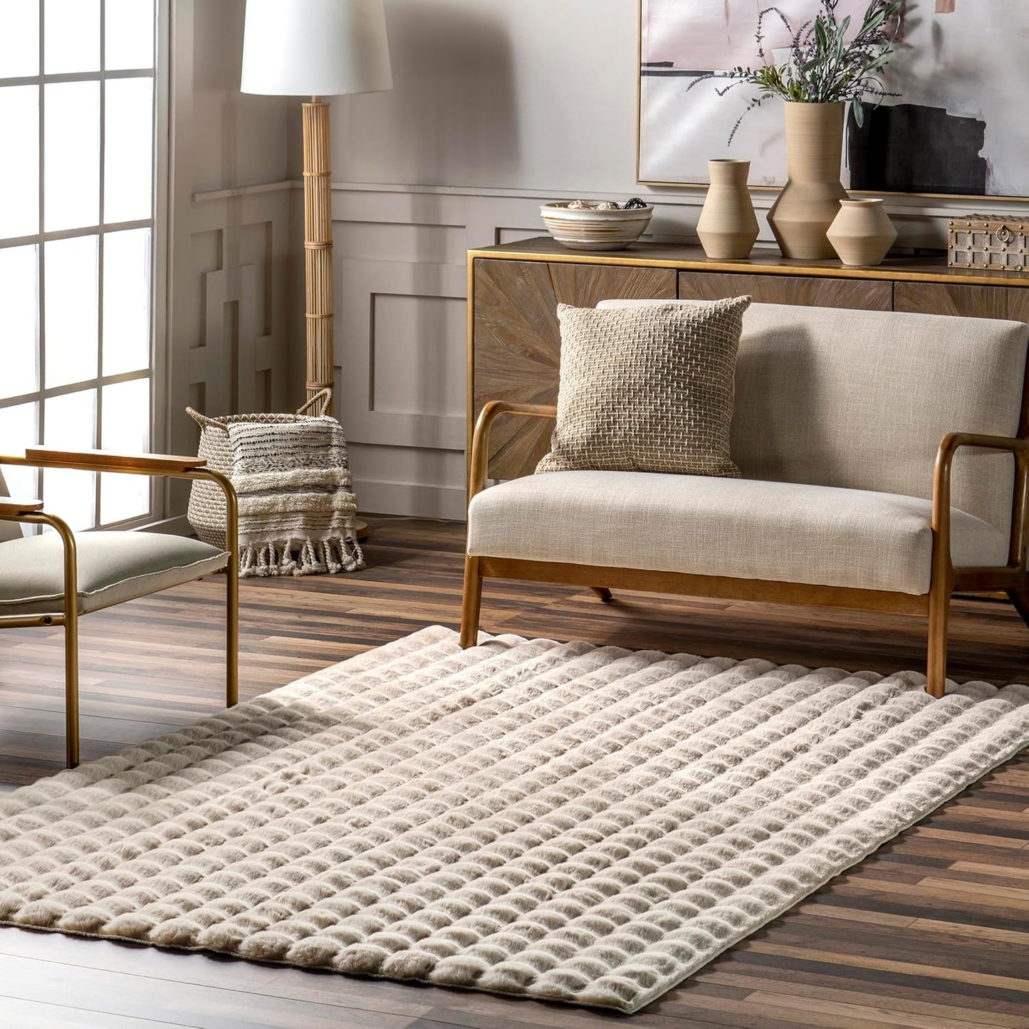 nuLOOM 5' x 8' Cozy Plush Area Rug, Machine Washable, Non-Slip, Soft Fluffy Shag Carpet for Living Room Bedroom Kids Room Nursery Home Decor, Jeni Beige