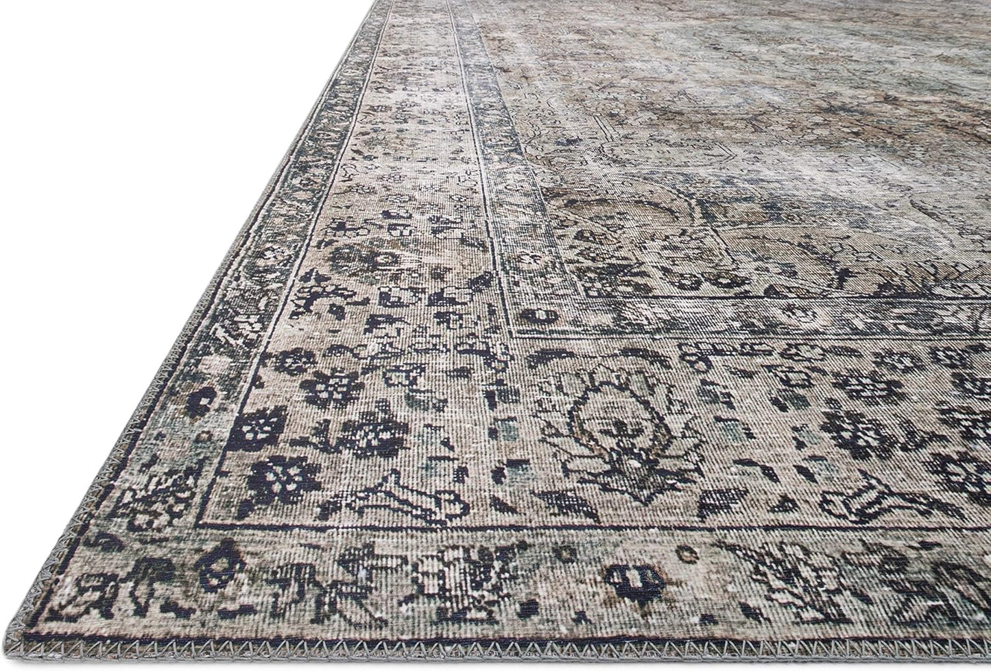 Loloi Layla Collection LAY-06 Taupe/Stone 7'-6" x 9'-6" .13" Thick Area Rug, Soft, Durable, Vintage Inspired, Distressed, Low Pile, Non-Shedding, Easy Clean, Printed, Living Room Rug