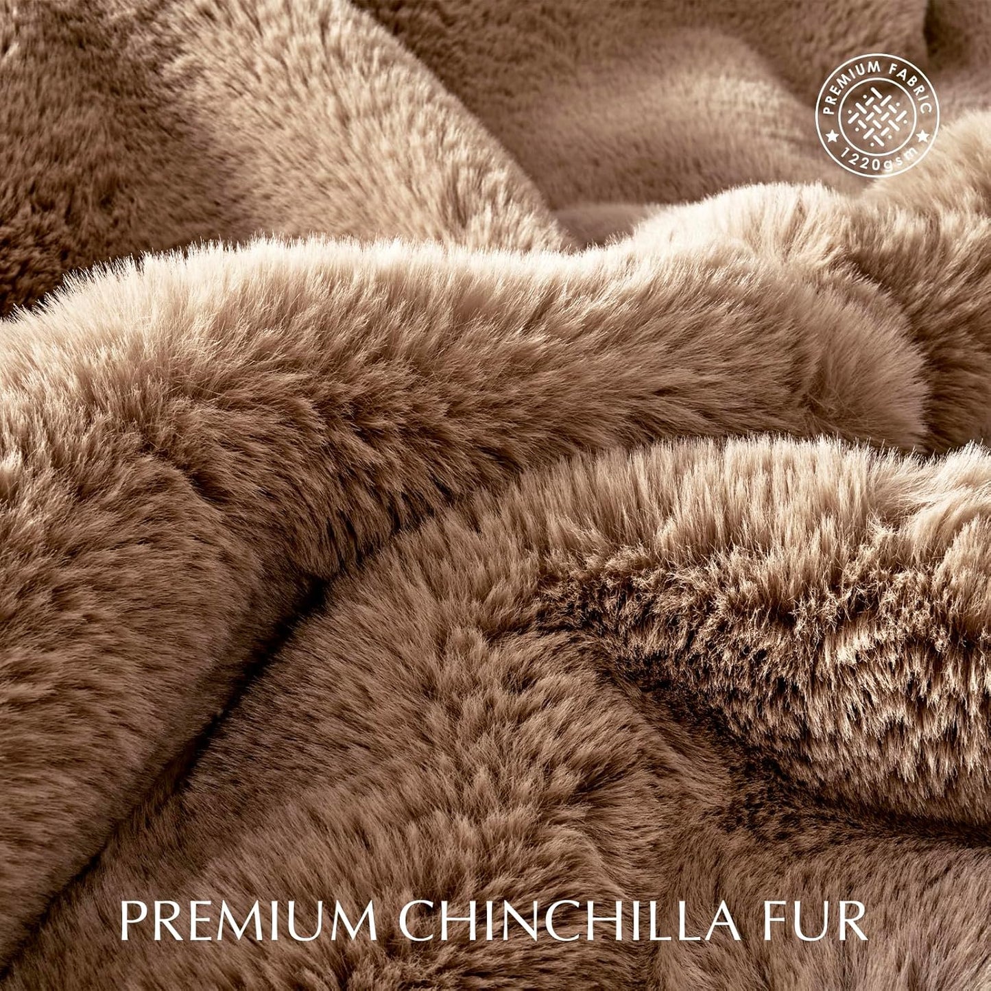 Luxury Soft Faux Chinchilla Fur Throw Blanket for Couch, Warm Thick Heavy Winter Throw Blanket 1220GSM for Bed, Fluffy Cozy Mink Blanket with Reversible Velvet, Tawny Mink, 50"x60"