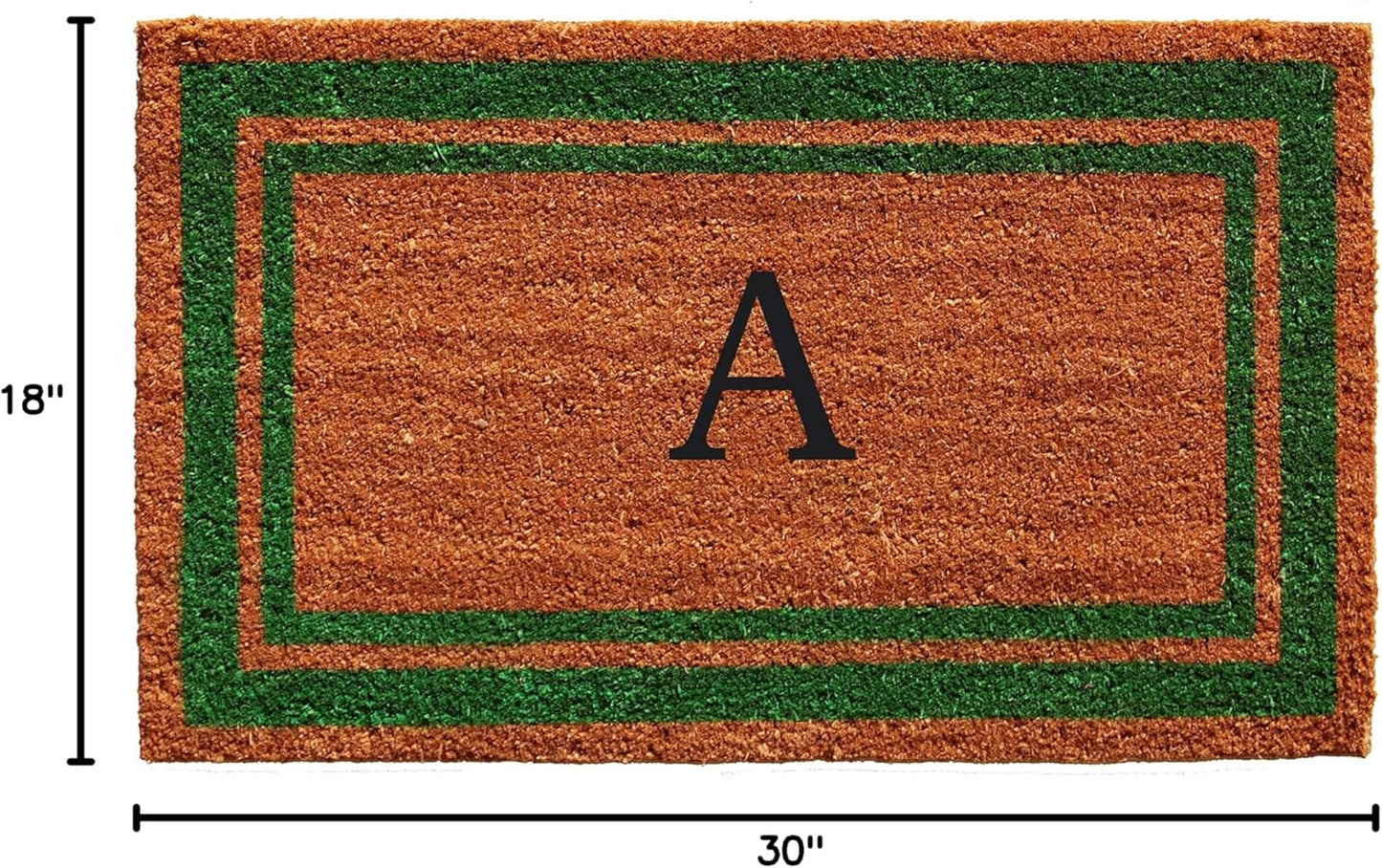 Calloway Mills Green Border 18" x 30" Monogram Doormat, Natural/Green (Letter A)