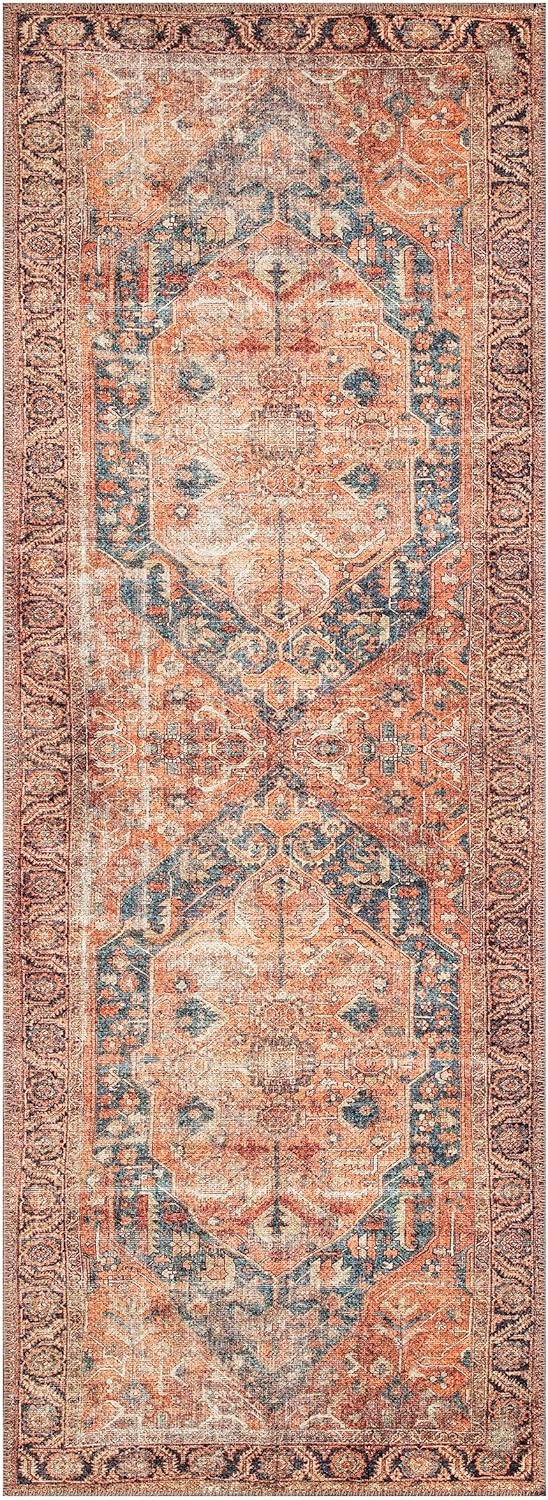 Keen Home Design 2x12 Rug - Machine Washable Runner Rug with Non-Slip Backing, Ideal for Hallway, Entryway, Kitchen, Laundry Room - Vintage, Easy Clean, Durable, Low Pile - (2'6" x 12')