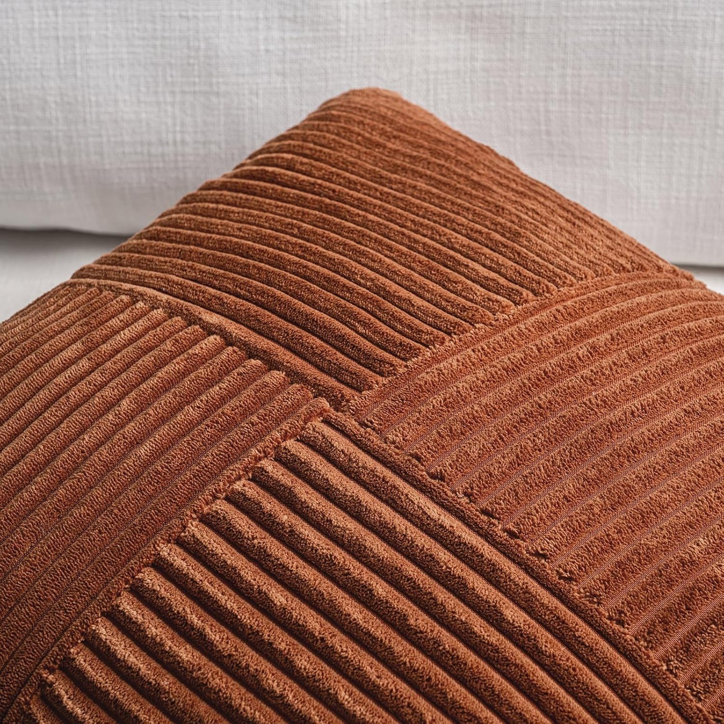 Fancy Homi 2 Packs Rust Long Lumbar Decorative Throw Pillow Covers 16x24 Inch for Couch Bed Sofa, Farmhouse Boho Home Decor, Soft Striped Corduroy Rectangle Accent Terracotta Cushion Case 40x60 cm