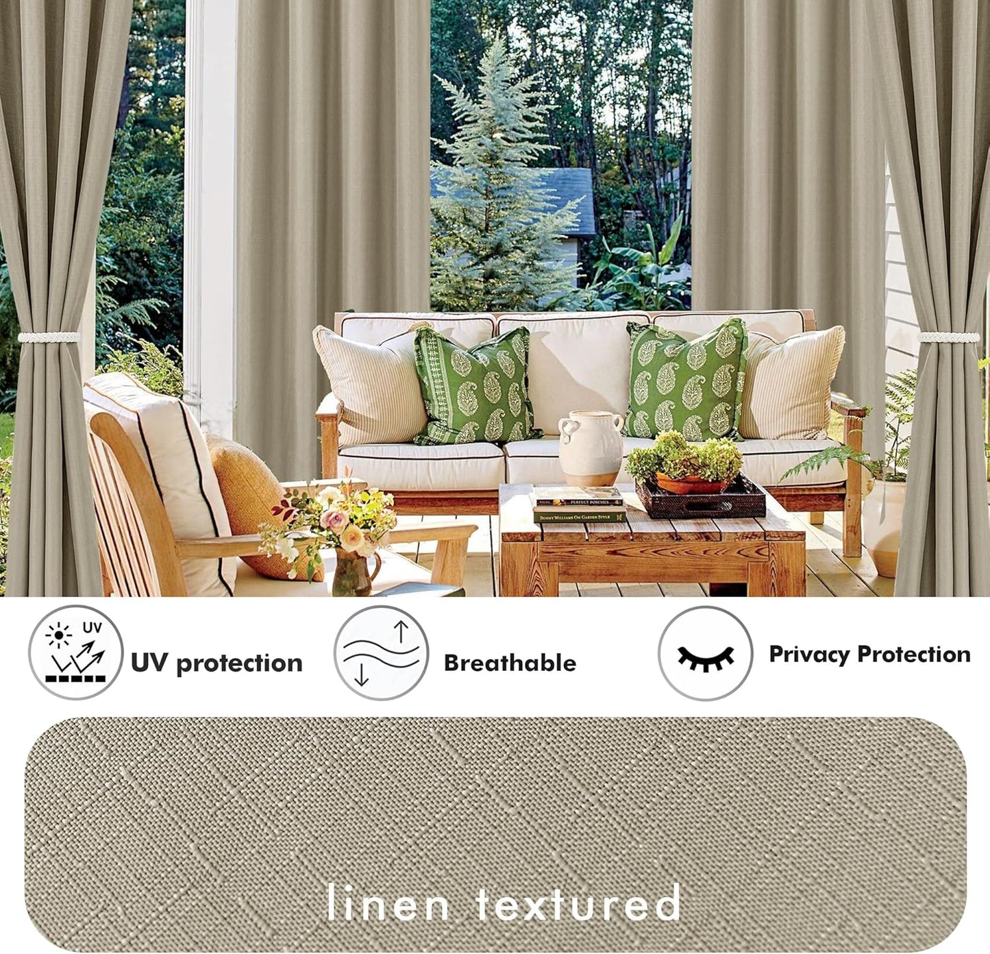 HolidayIdeas 4 Panels Linen Outdoor Curtains for Patio Waterproof Taupe Outside Curtains 54"x120"-Gazebo Curtains Weighted Weatherproof, Privacy for Pergola, Porch, Cabana, Living Room