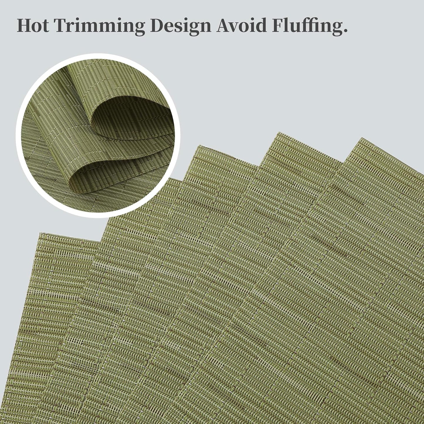 Leetaltree Pea Green Placemats Set of 8 - Heat Resistant Non-Slip Place mats for Dining Table, Washable Durable PVC Vinyl Woven Table Mats（Pea Green, 8）