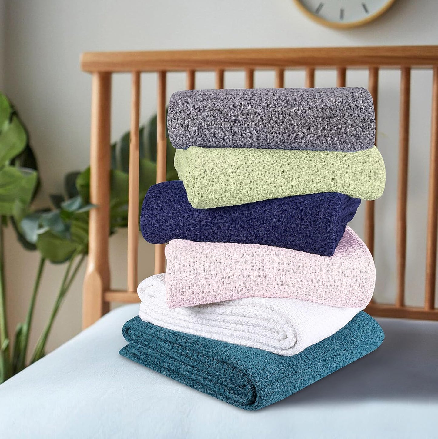 BELIZZI HOME 100% Cotton Bed Blanket, Breathable Bed Blanket Full Queen Size, Cotton Thermal Blankets Full Queen, Perfect for Layering Any Bed for All Season, Sage Green