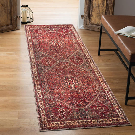 Keen Home Design 2x12 Rug - Machine Washable Runner Rug with Non-Slip Backing, Ideal for Hallway, Entryway, Kitchen, Laundry Room - Vintage, Easy Clean, Durable, Low Pile - (2'6" x 12')