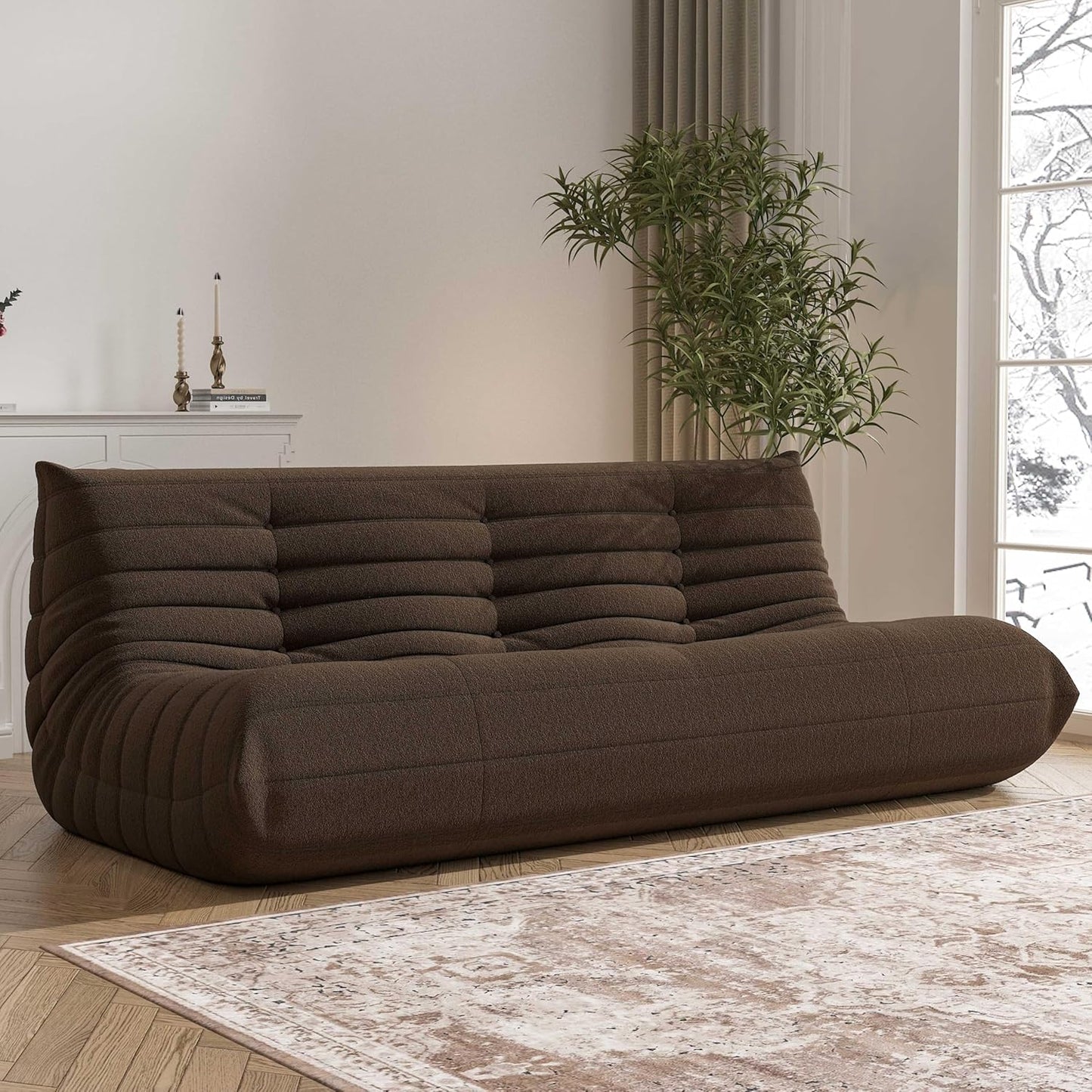 Big Bean Bag Chairs for Adults, 3 Seater Large Bean Bag Chair Sofa, Fireside Chair Lazy Sofa Chair with High Density Comfortable Foam, Modern Bean Bag for Living Room, Bedroom, Office (Coffee)