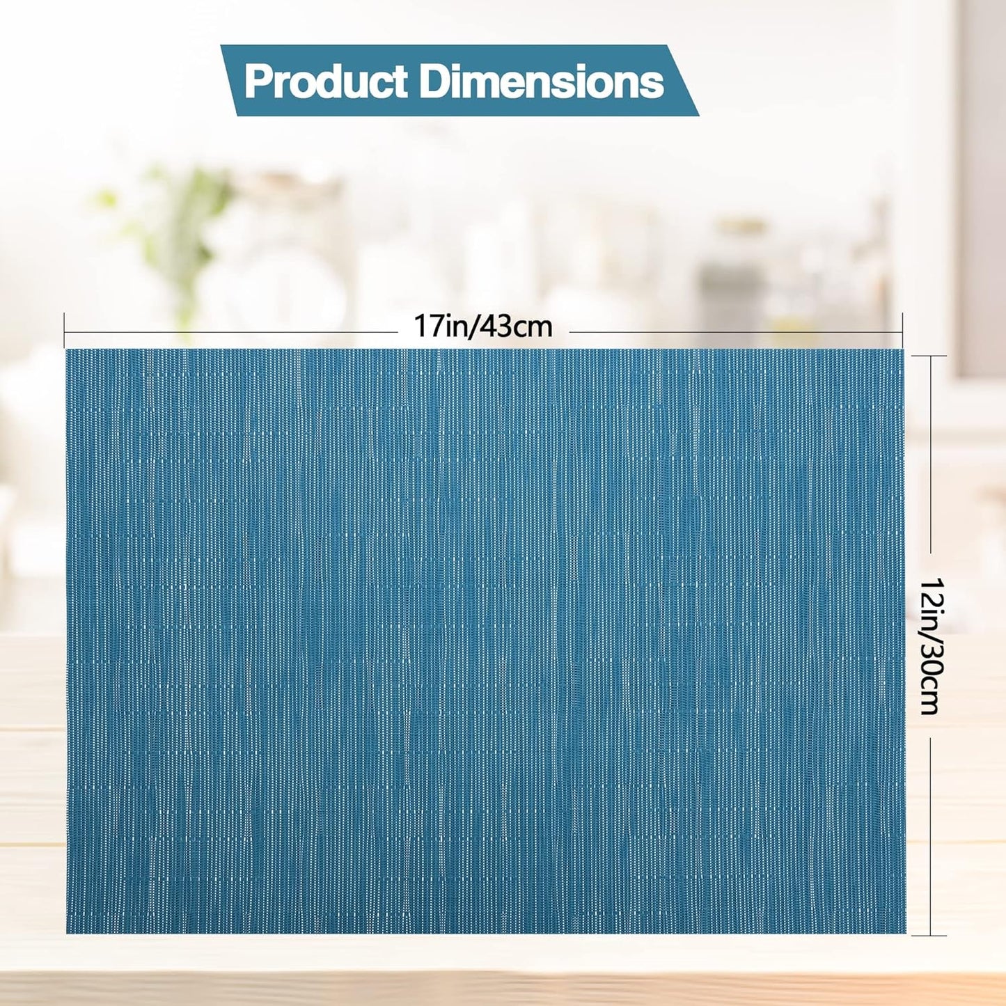 Vinyl Placemats Set of 6 - Easy Clean Place Mats - Washable Heat Resistant Table Mats for Dining Table - 17x12 Inch (Sky Blue Turquoise, 6)