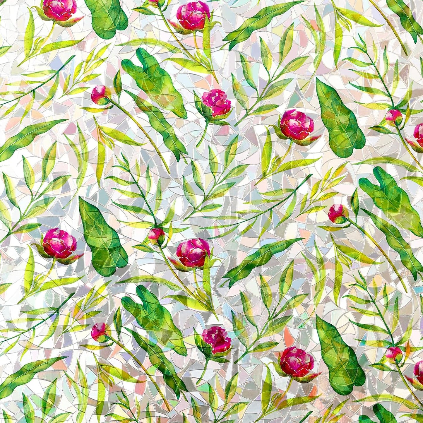 Rainbow Window Privacy Film 3D Floral Decorative Stained Glass Window Film Anti UV Non-Adhesive Reusable 23.6" x 157.4" for Home Room Car Glass Cling