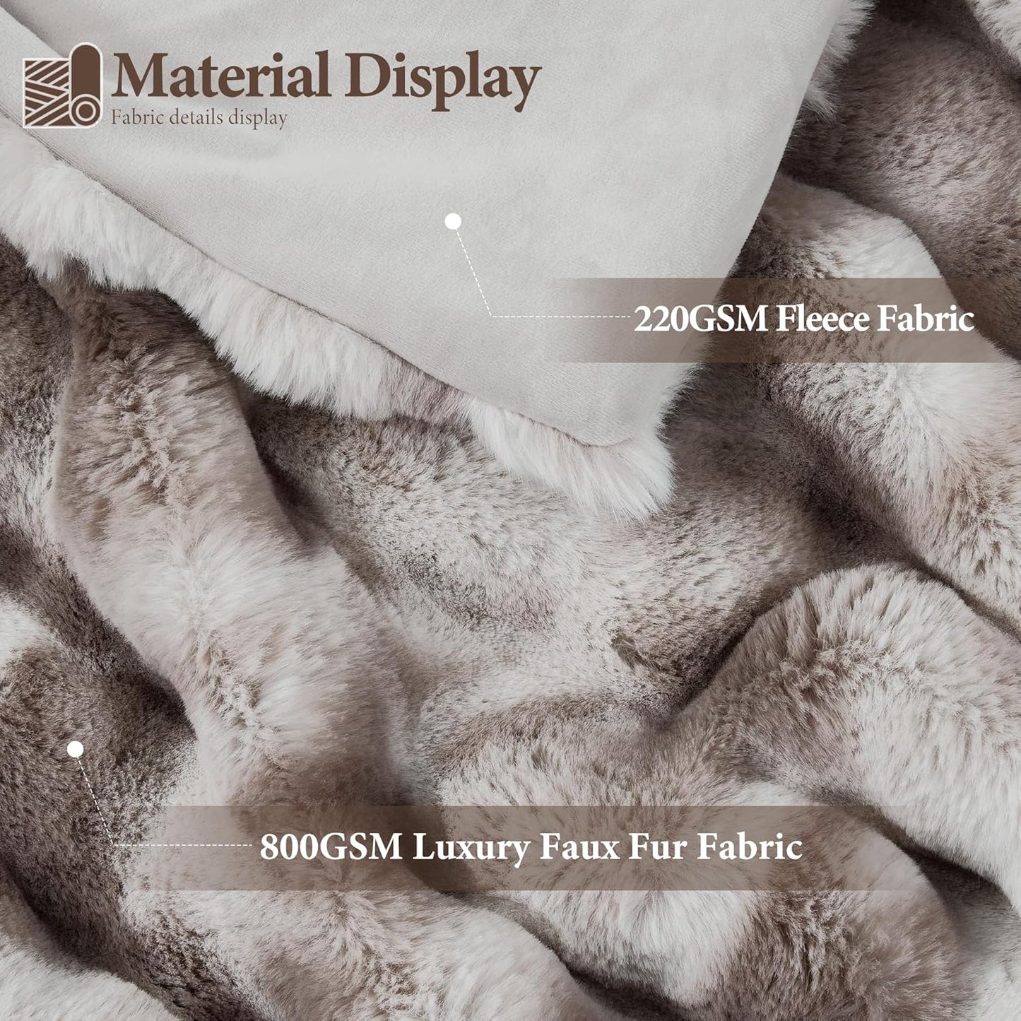 Touchat Luxury 1000GSM Faux Rabbit Fur Throw Blanket, Super Heavy Warm Cozy Grey Blankets for Couch Bed Sofa, Ruched Plush Fuzzy Elegant Soft Reversible Mink Blanket for Living Room Bedroom